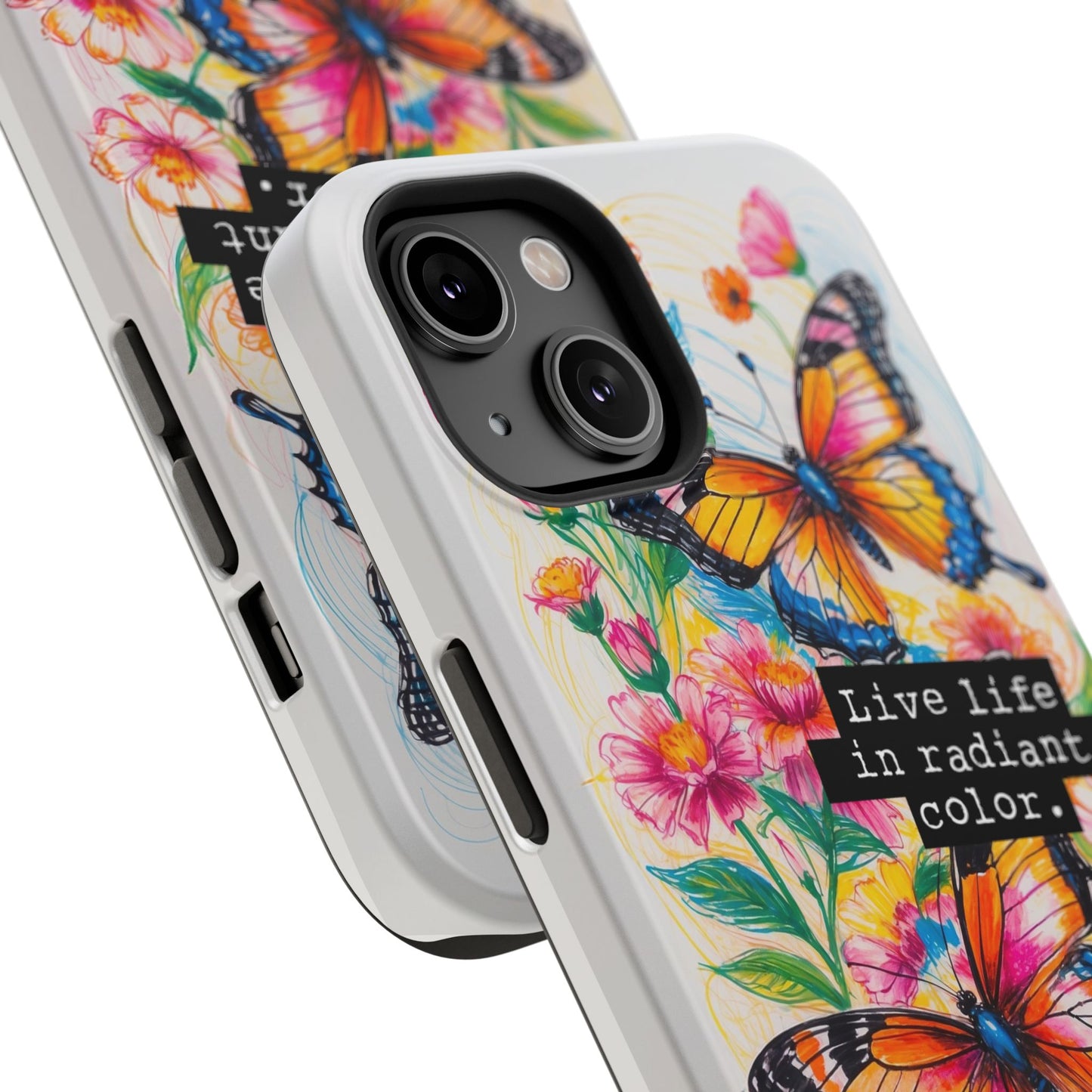 iPhone Cases - Colorful Butterfly and Flower Sketch - Impact-Resistant Cases