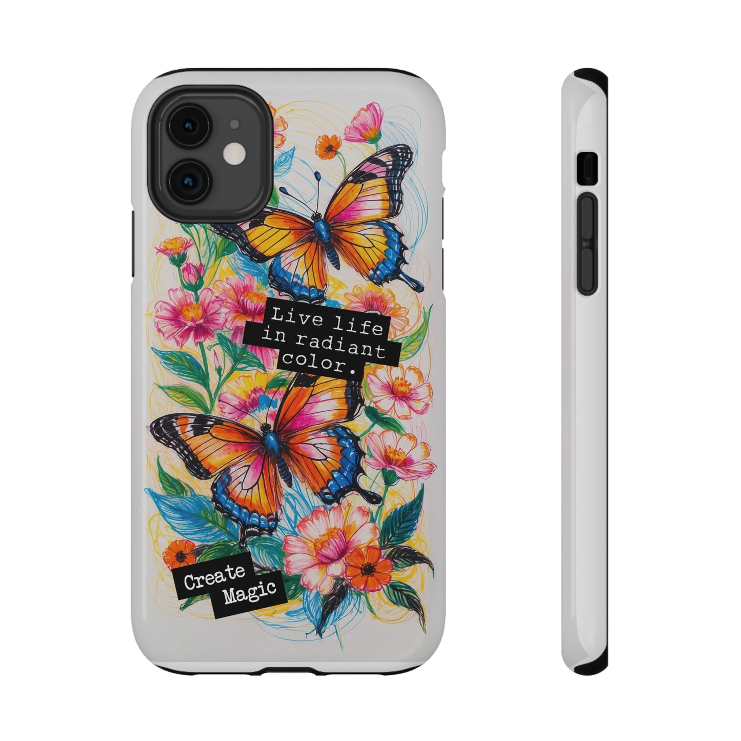 iPhone Cases - Colorful Butterfly and Flower Sketch - Impact-Resistant Cases