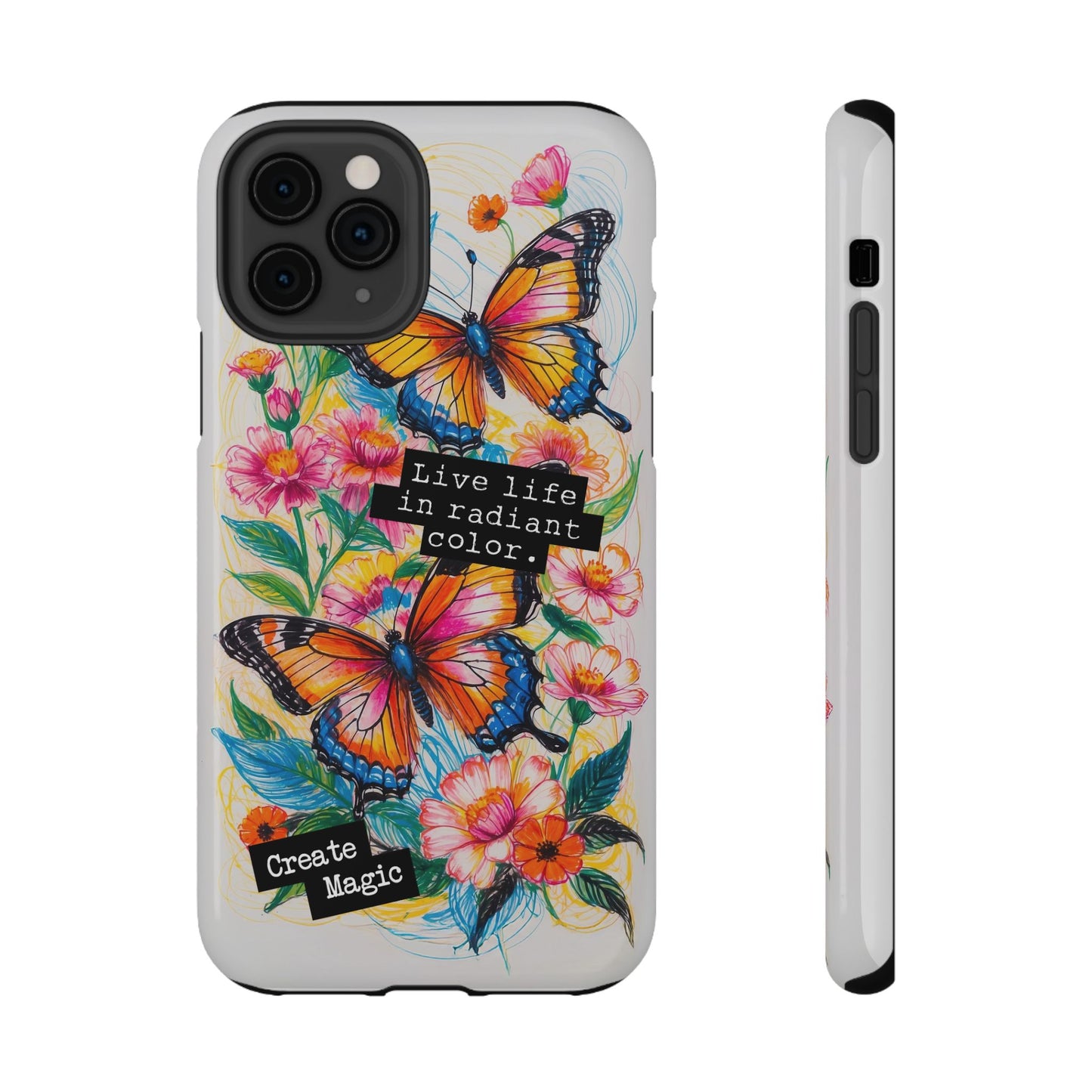 iPhone Cases - Colorful Butterfly and Flower Sketch - Impact-Resistant Cases