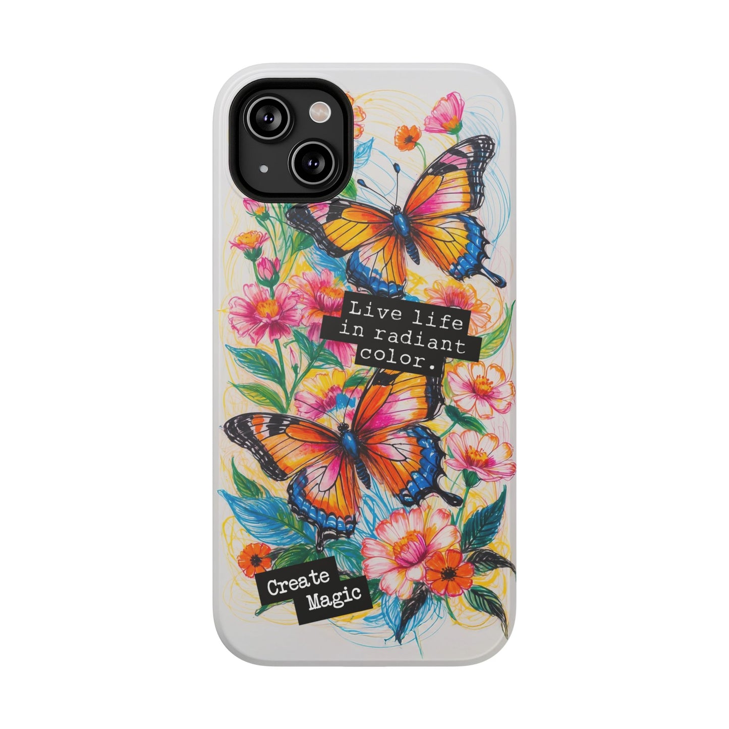 iPhone Cases - Colorful Butterfly and Flower Sketch - Impact-Resistant Cases
