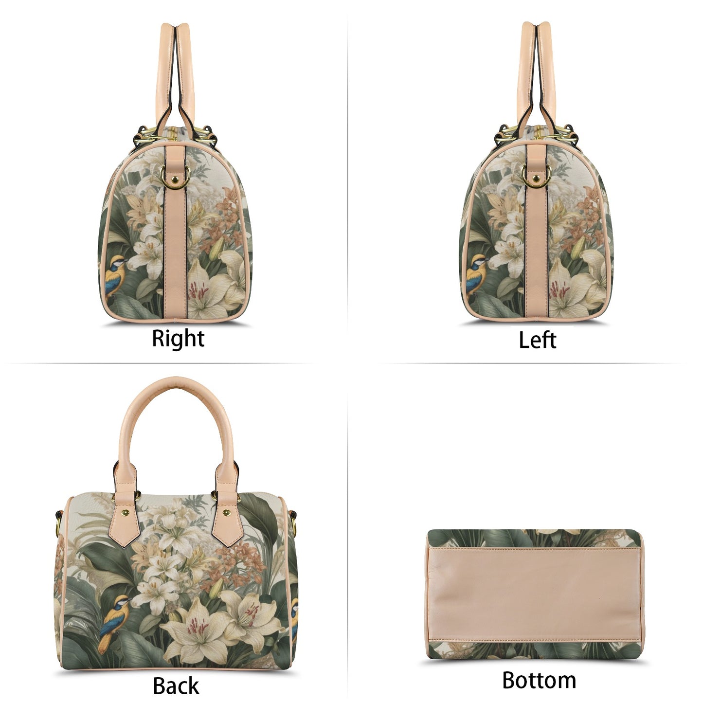 Tropical Floral Bird Print PU Leather Handbag
