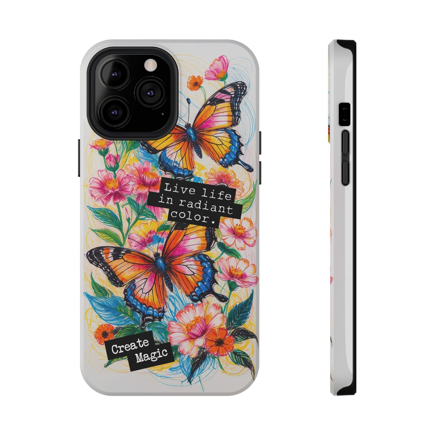 iPhone Cases - Colorful Butterfly and Flower Sketch - Impact-Resistant Cases