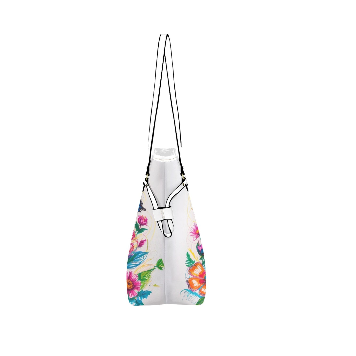 Vibrant Butterfly & Floral Tote Bag - PU Leather Carryall