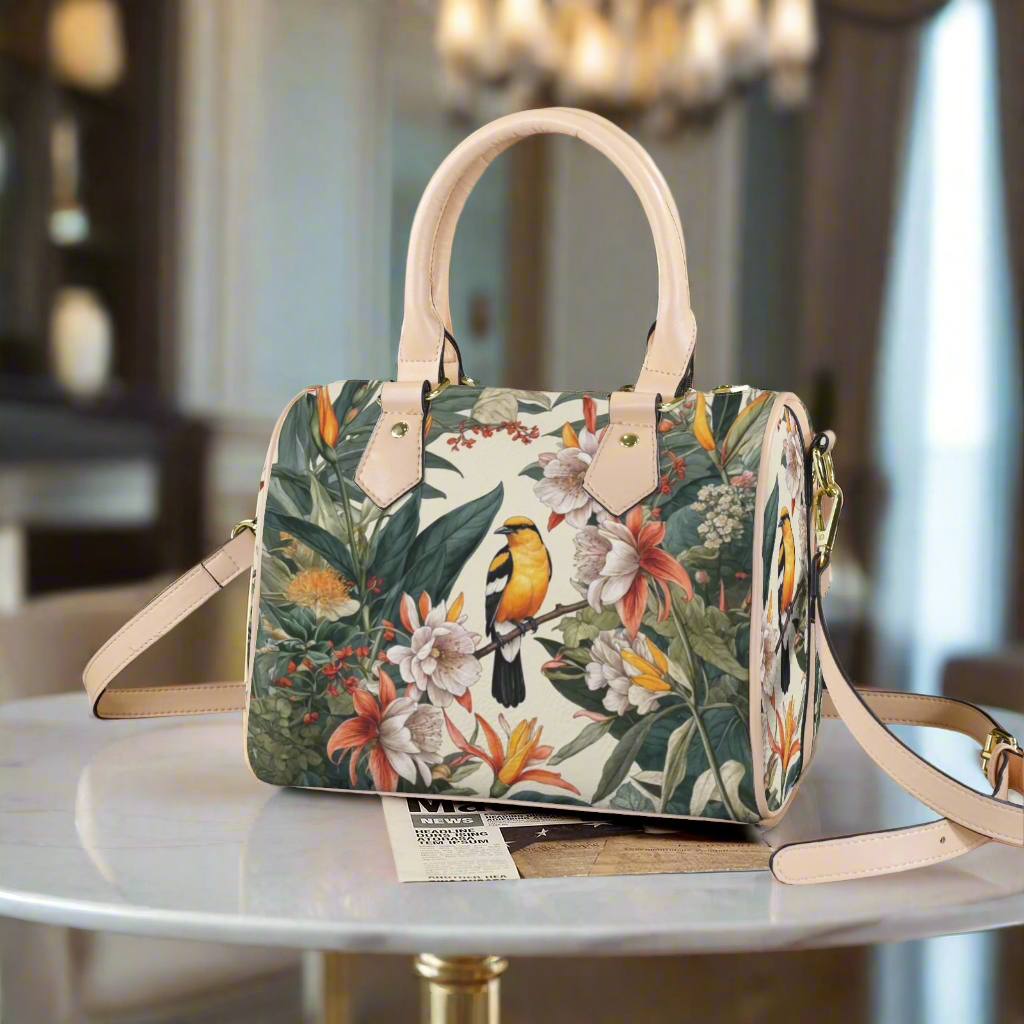 Tropical Bird & Botanical Print Satchel Handbag
