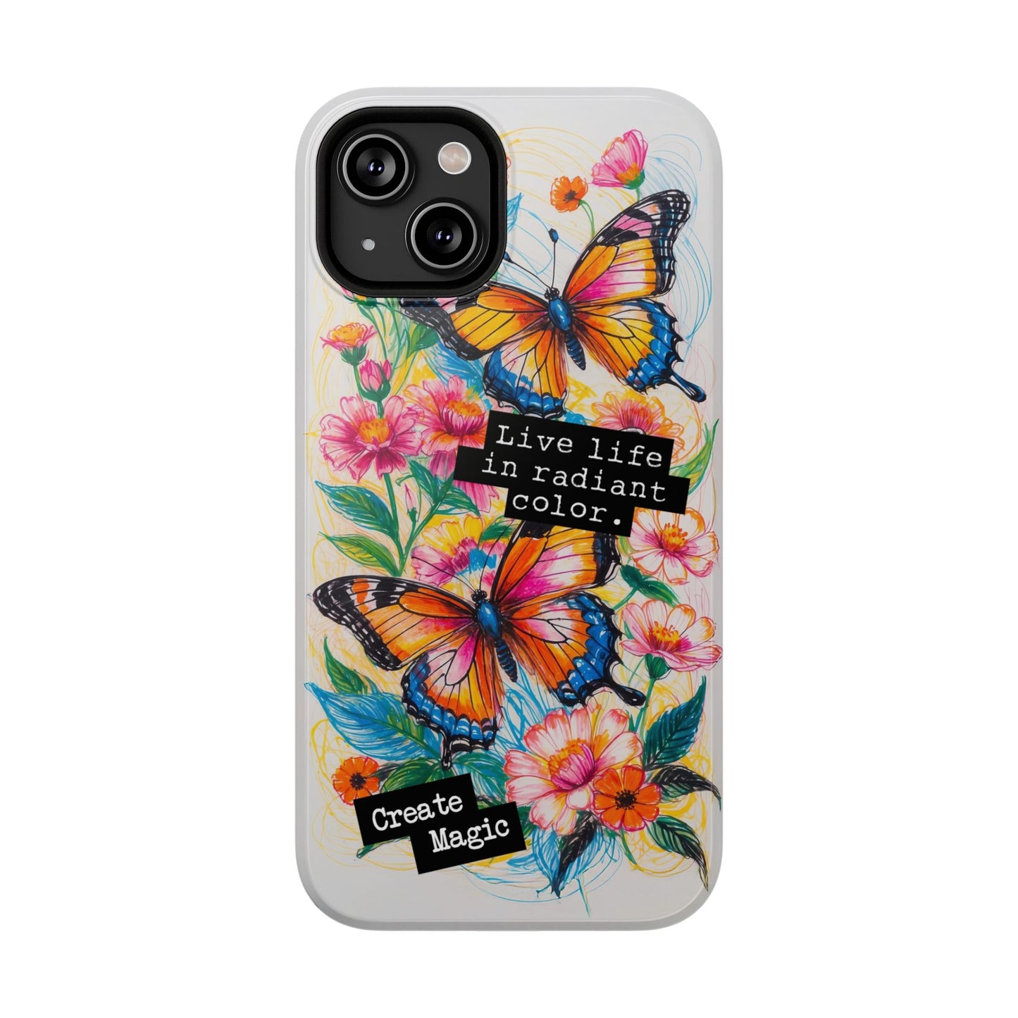 iPhone Cases - Colorful Butterfly and Flower Sketch - Impact-Resistant Cases