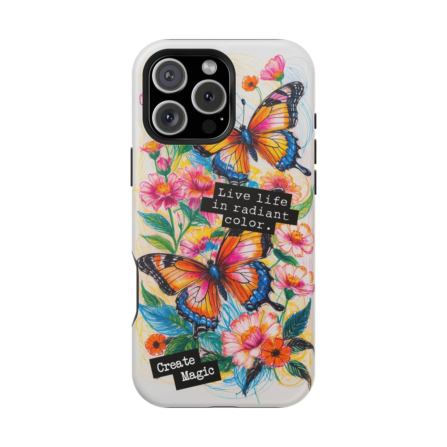 iPhone Cases - Colorful Butterfly and Flower Sketch - Impact-Resistant Cases