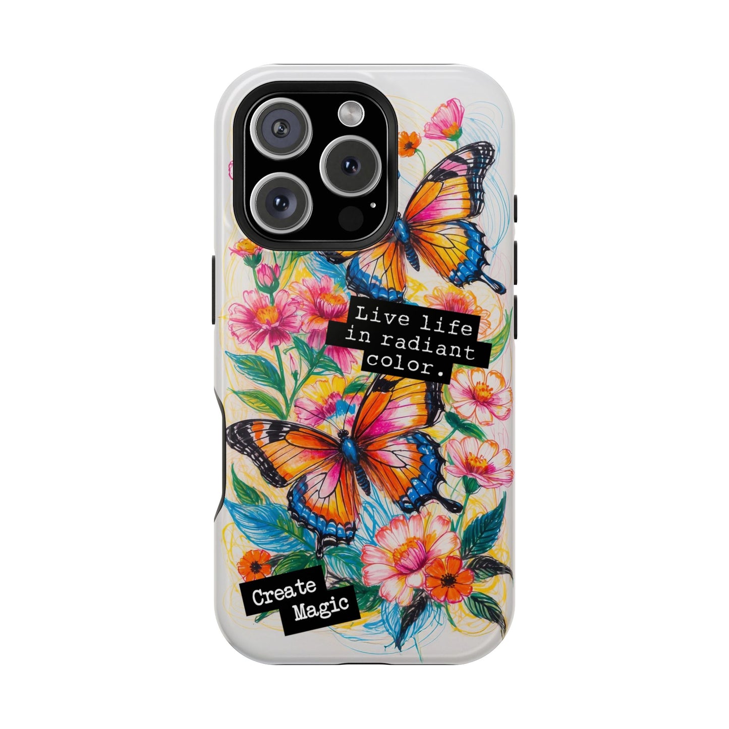 iPhone Cases - Colorful Butterfly and Flower Sketch - Impact-Resistant Cases