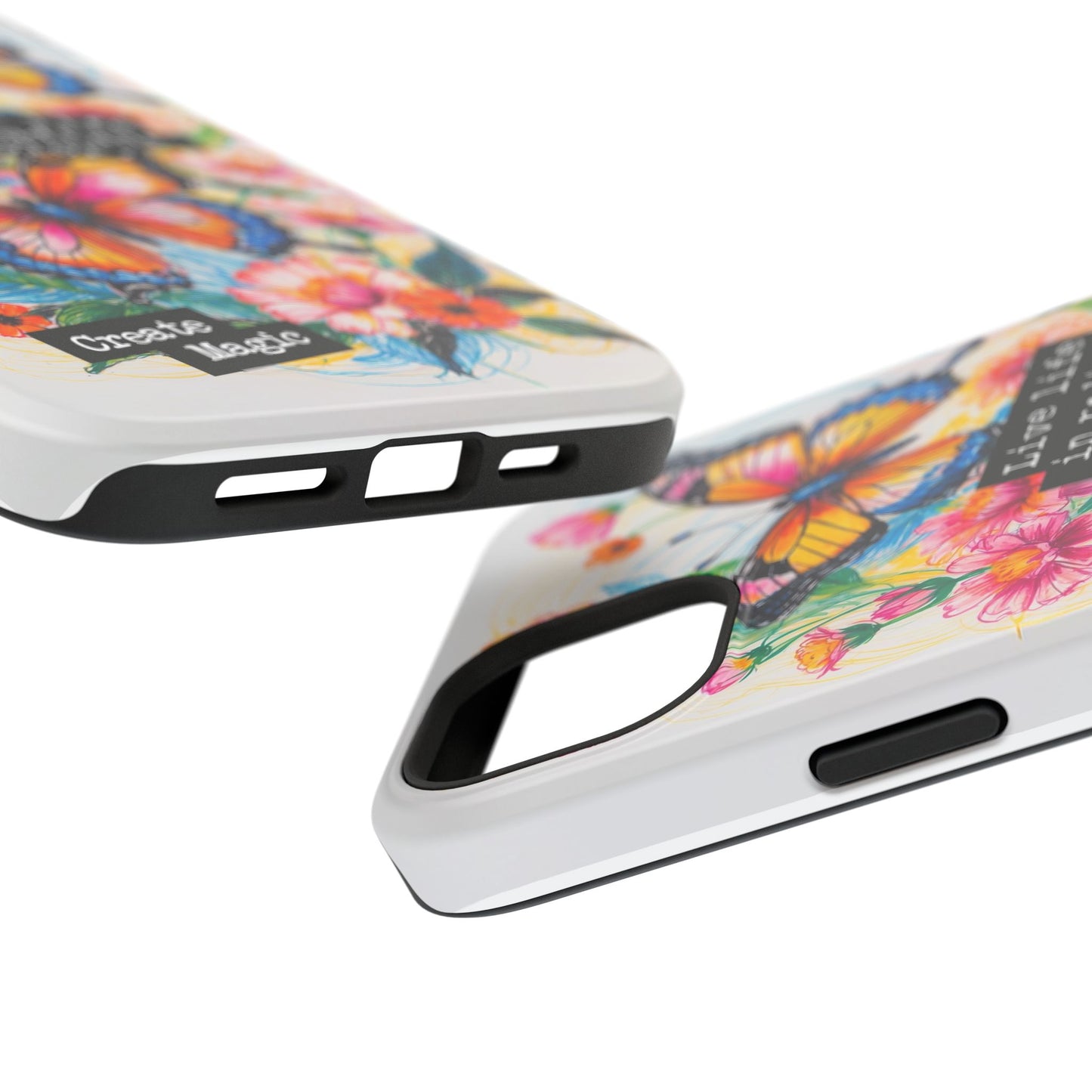iPhone Cases - Colorful Butterfly and Flower Sketch - Impact-Resistant Cases