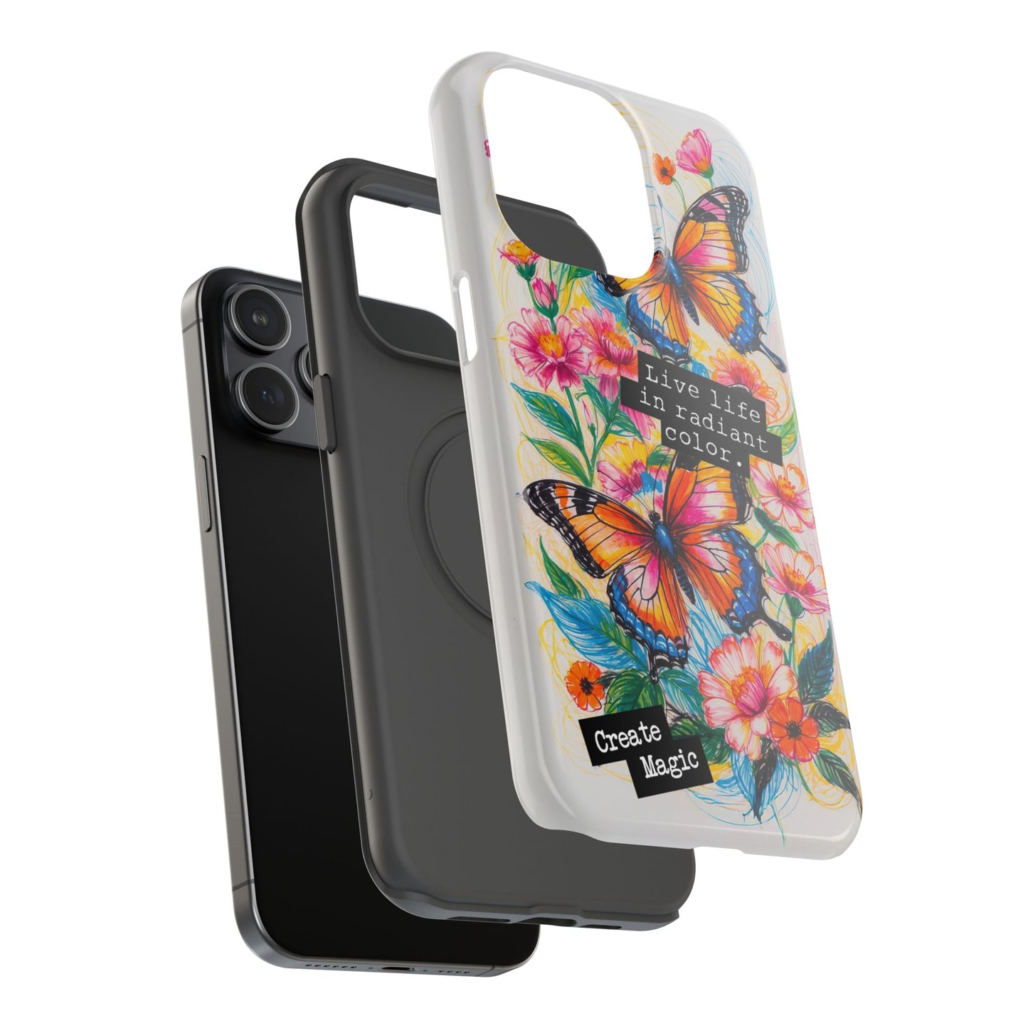 iPhone Cases - Colorful Butterfly and Flower Sketch - Impact-Resistant Cases