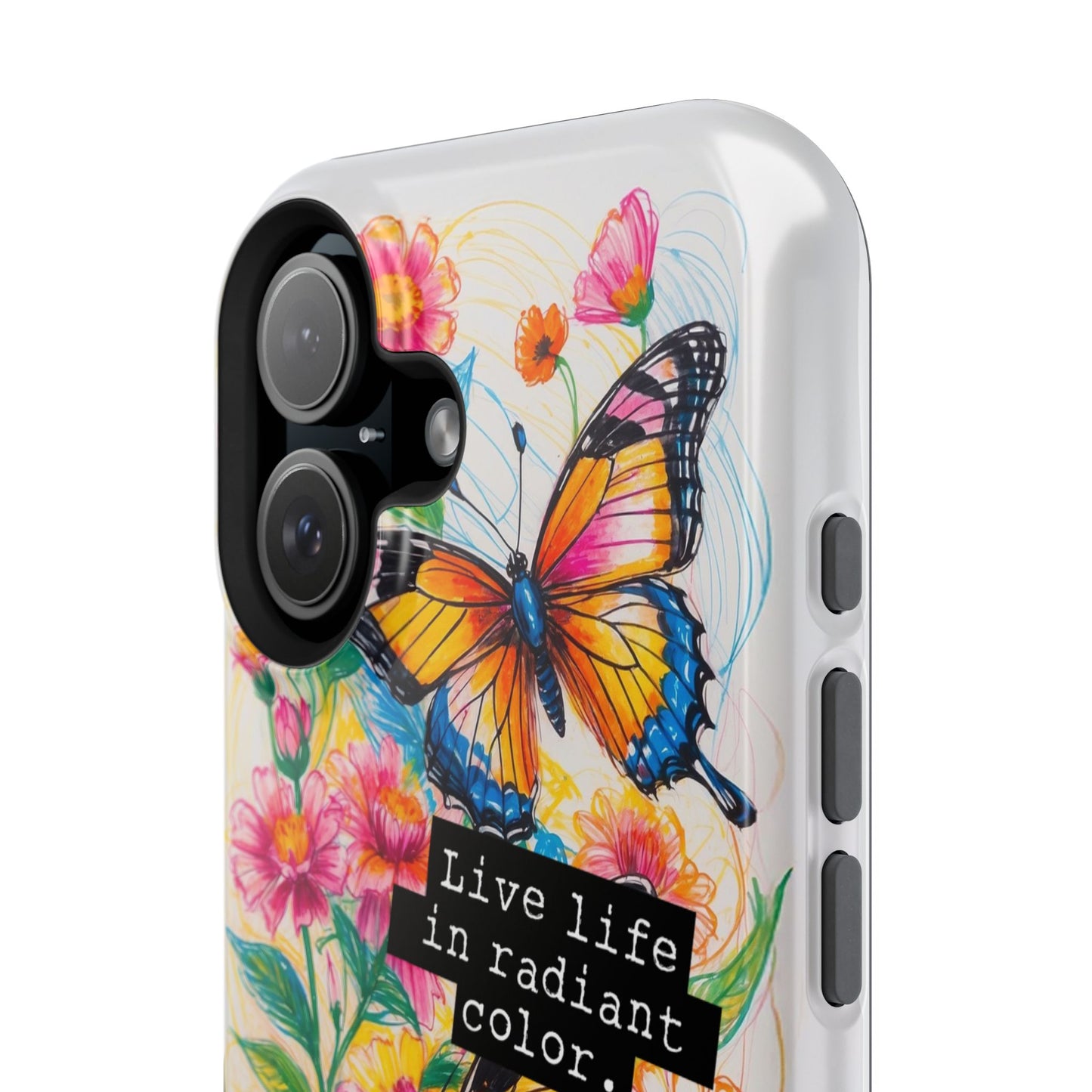 iPhone Cases - Colorful Butterfly and Flower Sketch - Impact-Resistant Cases