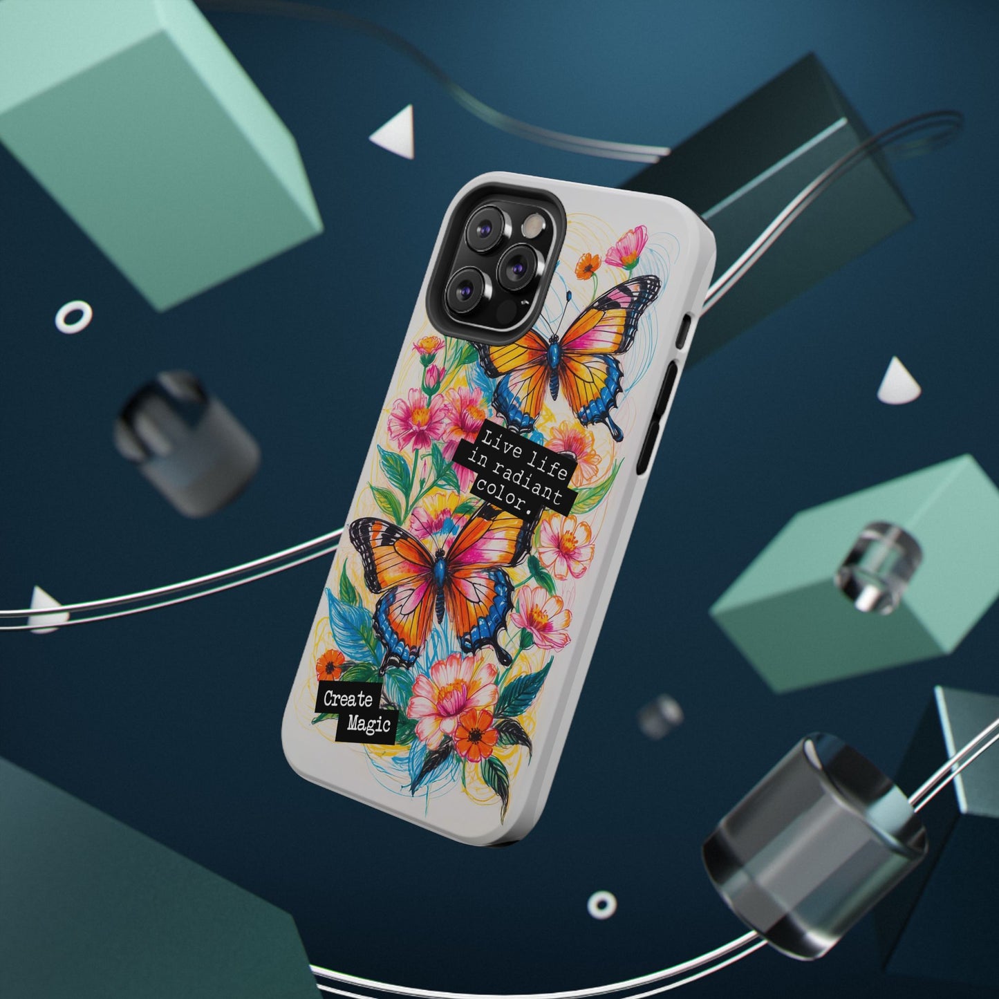 iPhone Cases - Colorful Butterfly and Flower Sketch - Impact-Resistant Cases