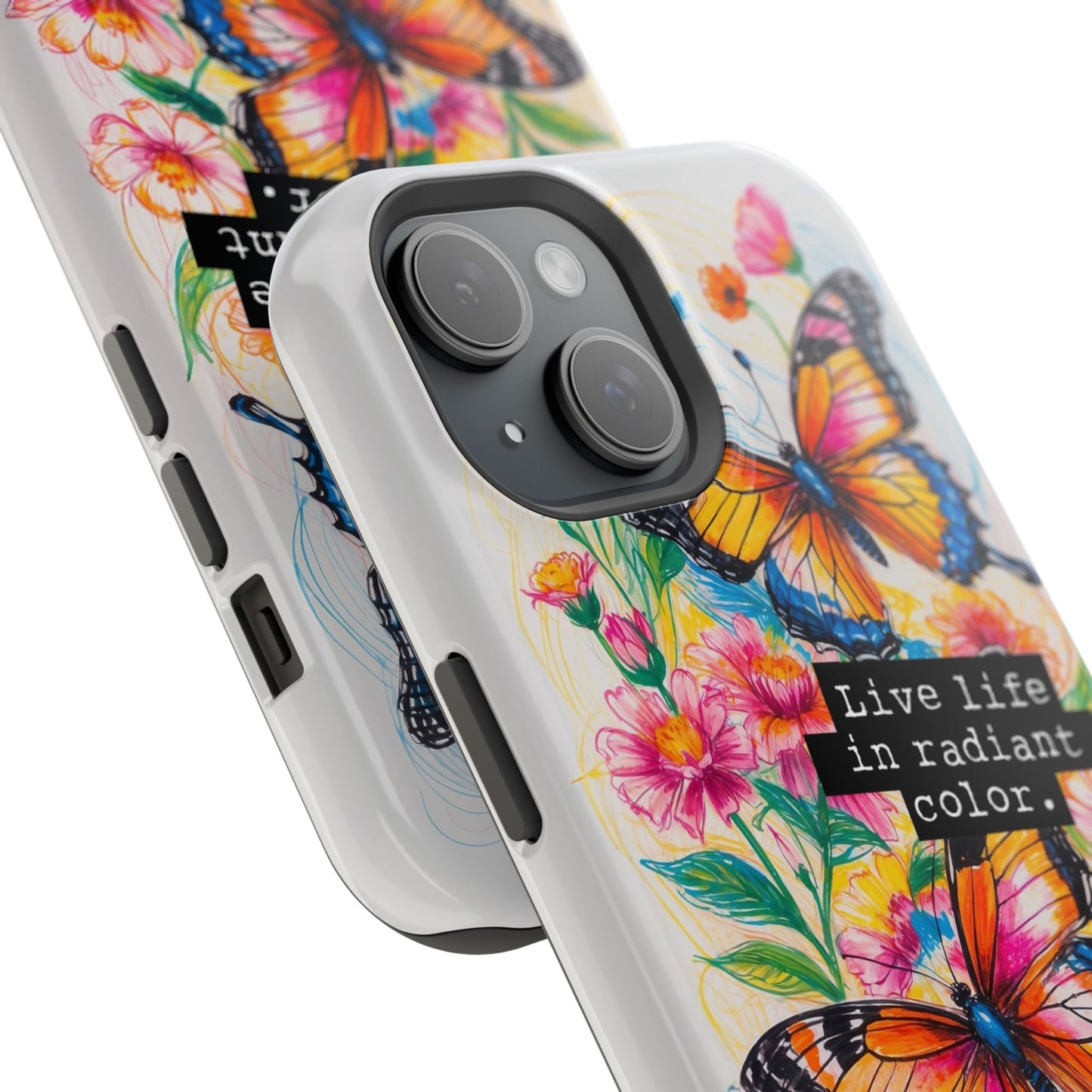 iPhone Cases - Colorful Butterfly and Flower Sketch - Impact-Resistant Cases