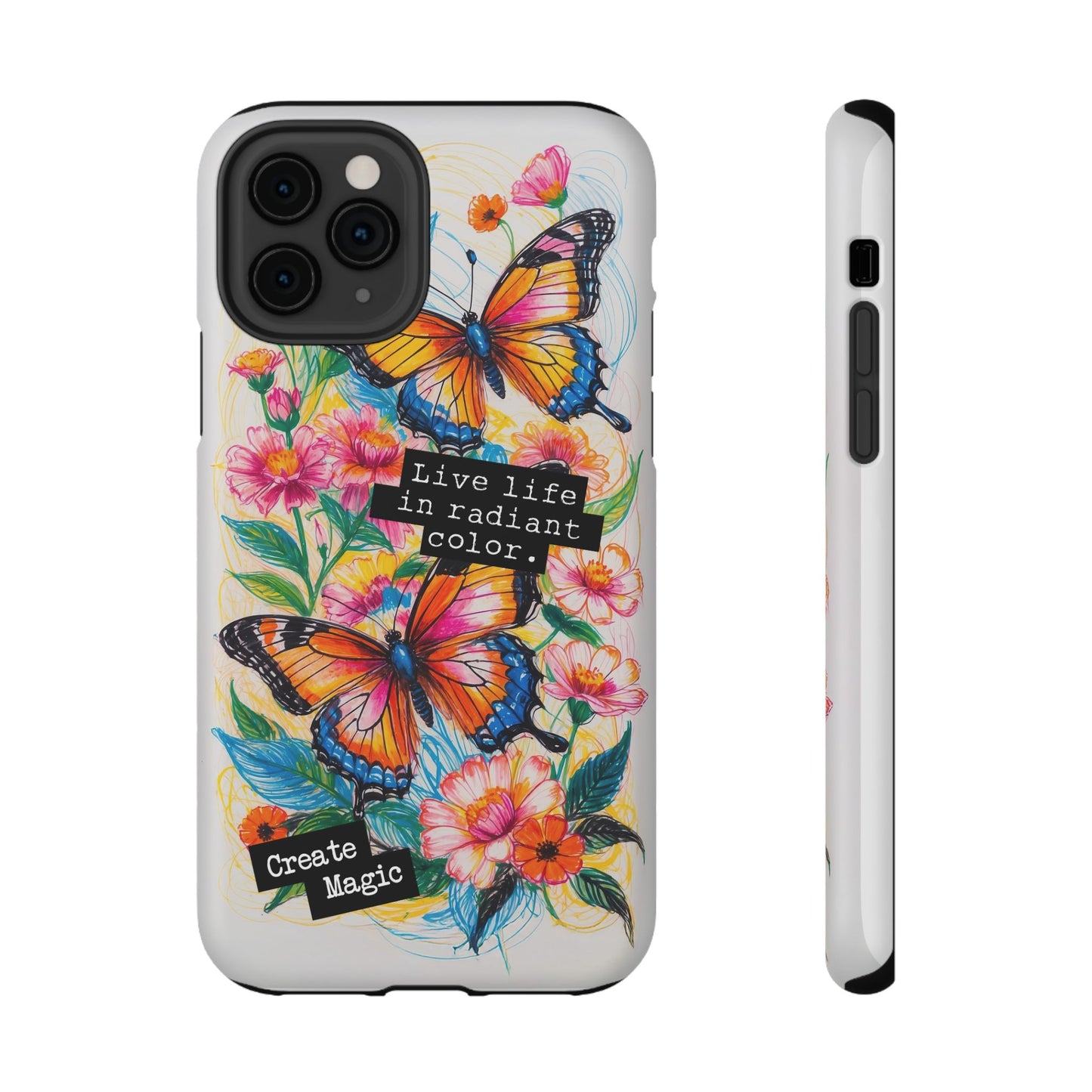 iPhone Cases - Colorful Butterfly and Flower Sketch - Impact-Resistant Cases