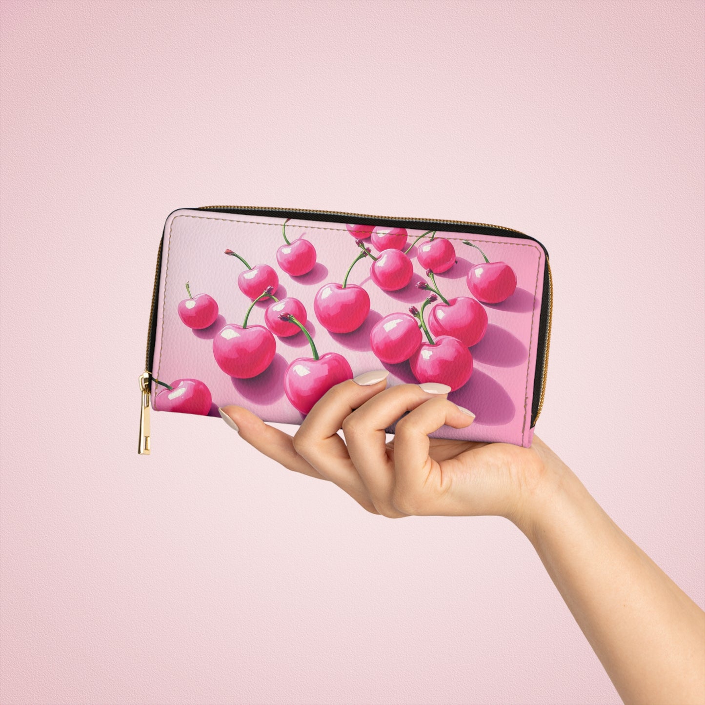 Zipper Wallet - Sweet Pink Cherries Artwork