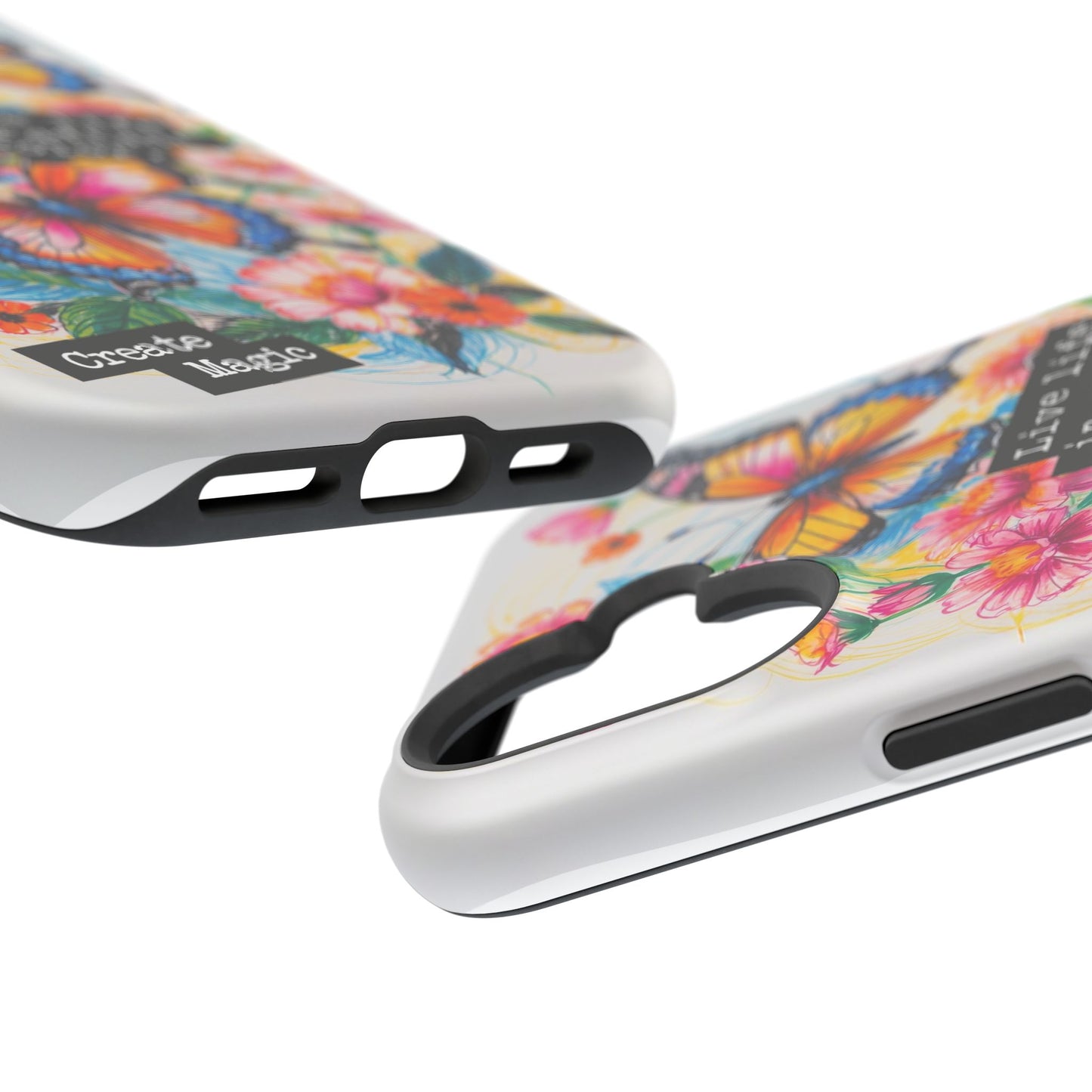 iPhone Cases - Colorful Butterfly and Flower Sketch - Impact-Resistant Cases