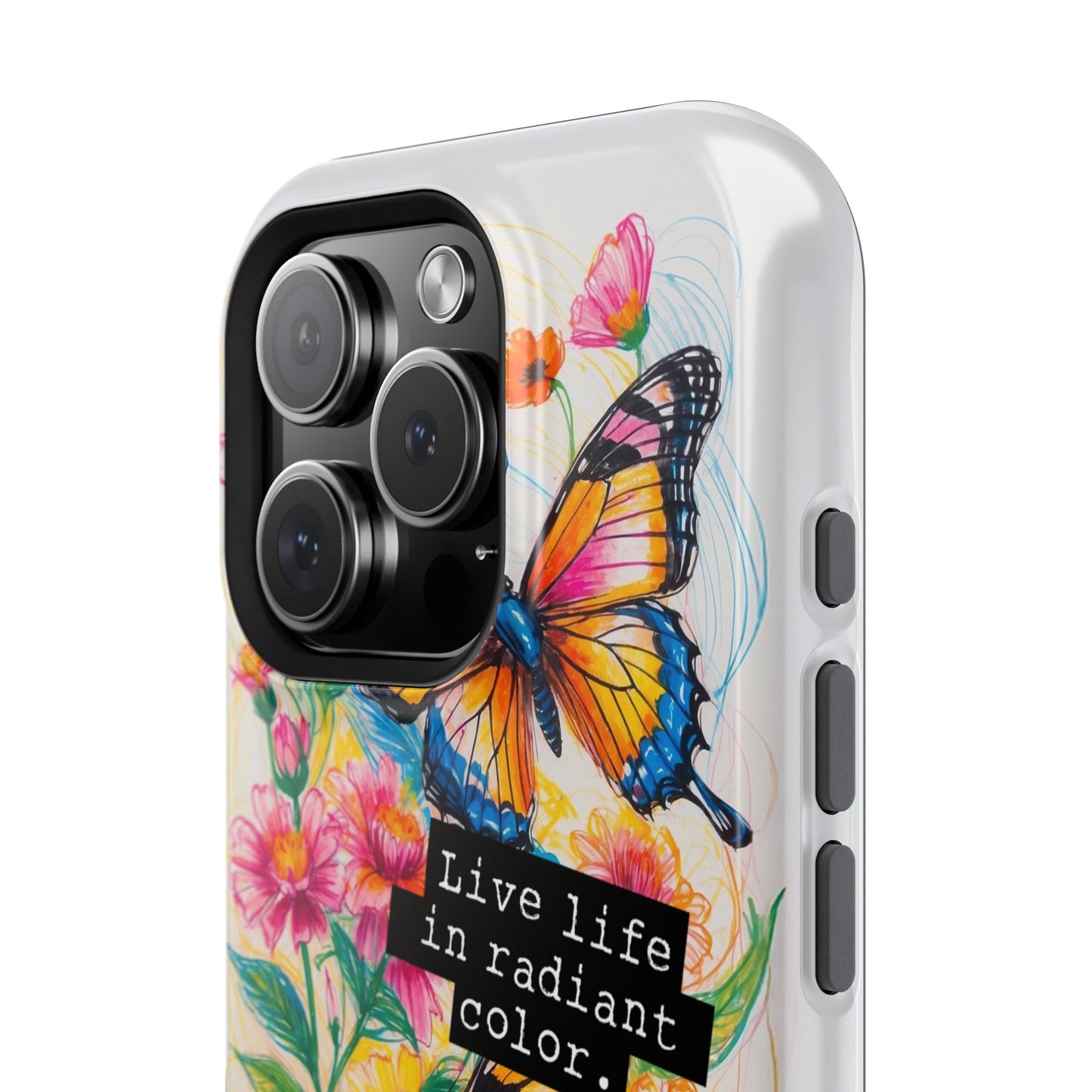 iPhone Cases - Colorful Butterfly and Flower Sketch - Impact-Resistant Cases