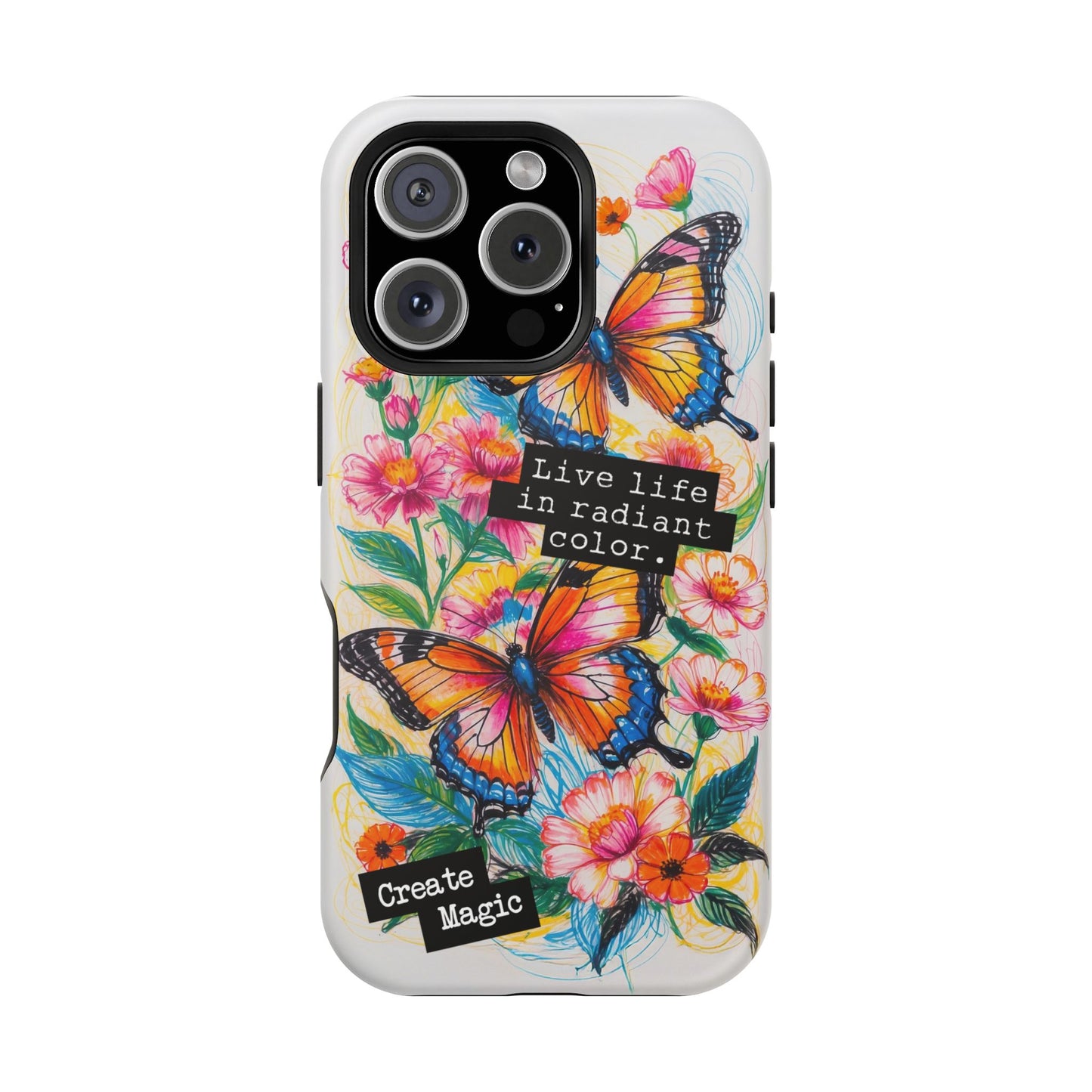 iPhone Cases - Colorful Butterfly and Flower Sketch - Impact-Resistant Cases