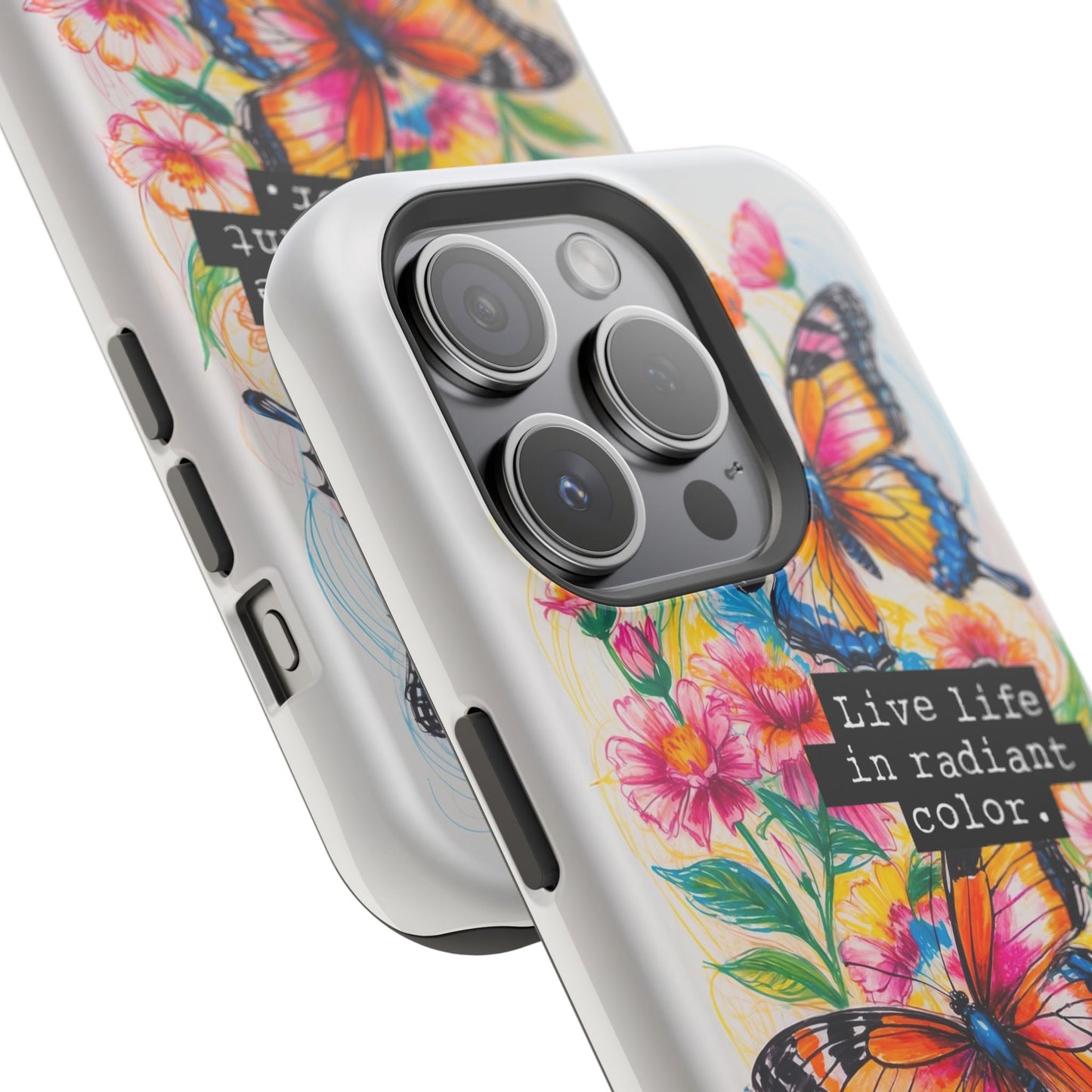 iPhone Cases - Colorful Butterfly and Flower Sketch - Impact-Resistant Cases