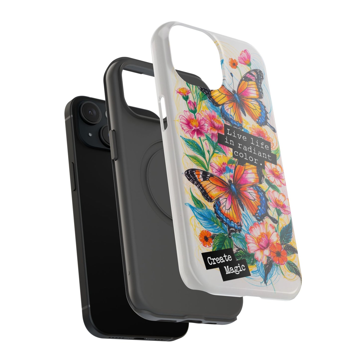 iPhone Cases - Colorful Butterfly and Flower Sketch - Impact-Resistant Cases