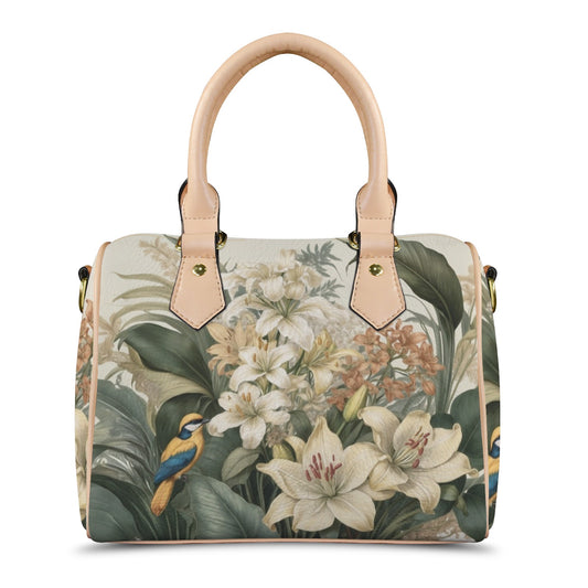 Tropical Floral Bird Print PU Leather Handbag