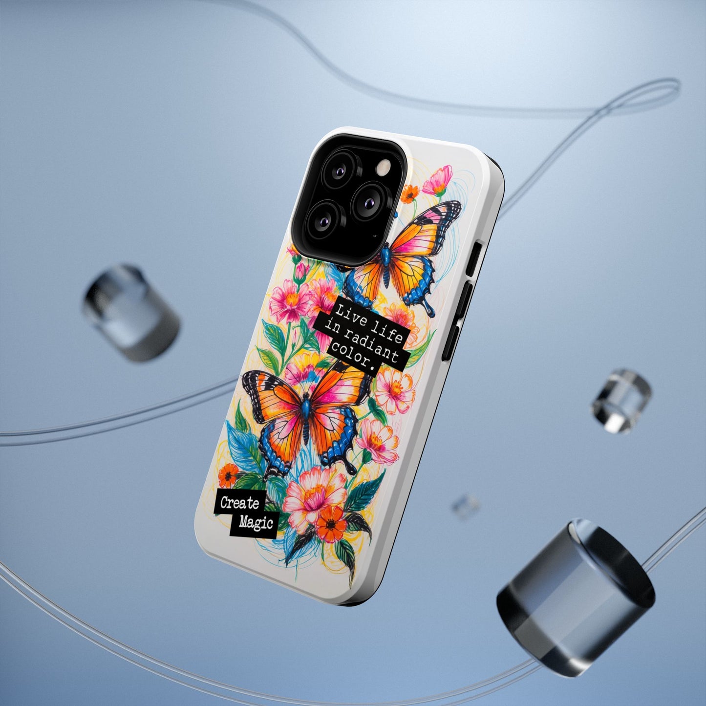 iPhone Cases - Colorful Butterfly and Flower Sketch - Impact-Resistant Cases