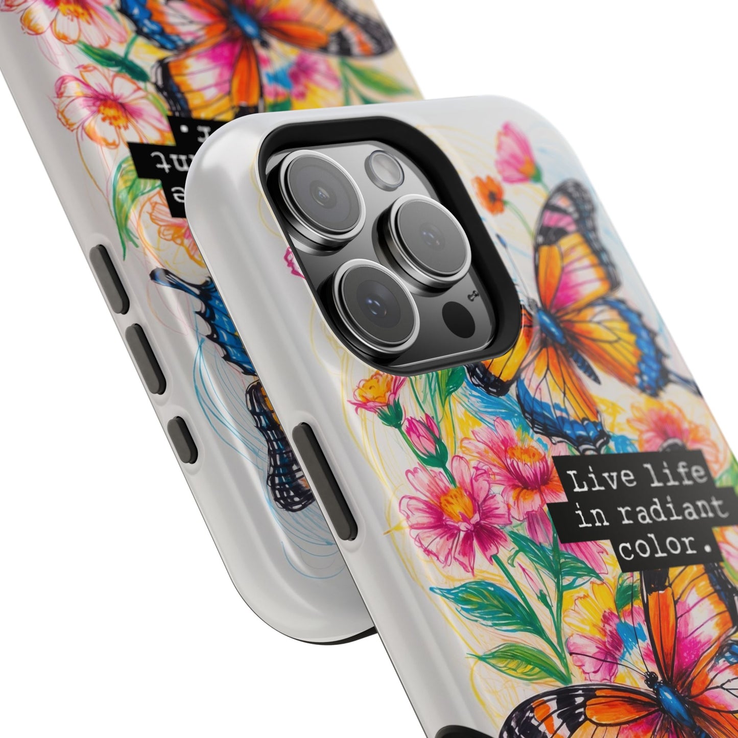 iPhone Cases - Colorful Butterfly and Flower Sketch - Impact-Resistant Cases