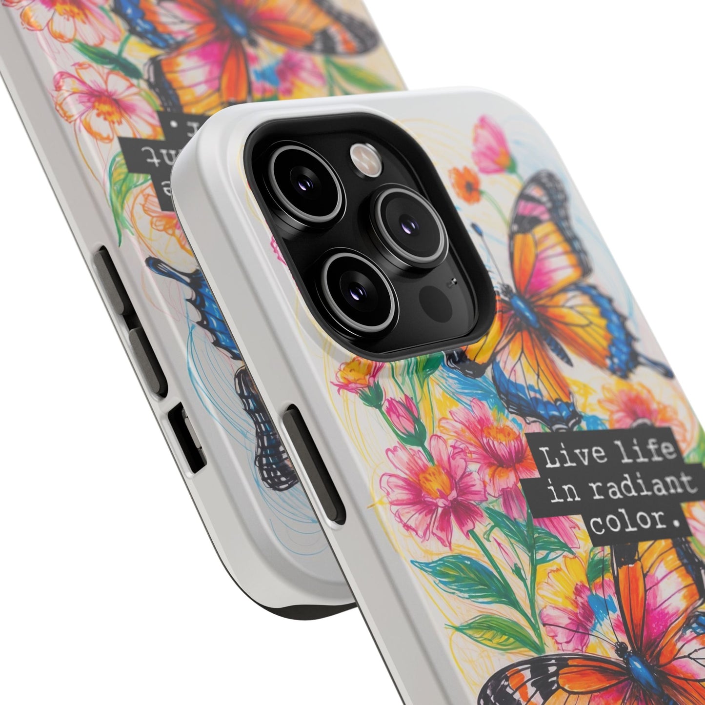 iPhone Cases - Colorful Butterfly and Flower Sketch - Impact-Resistant Cases
