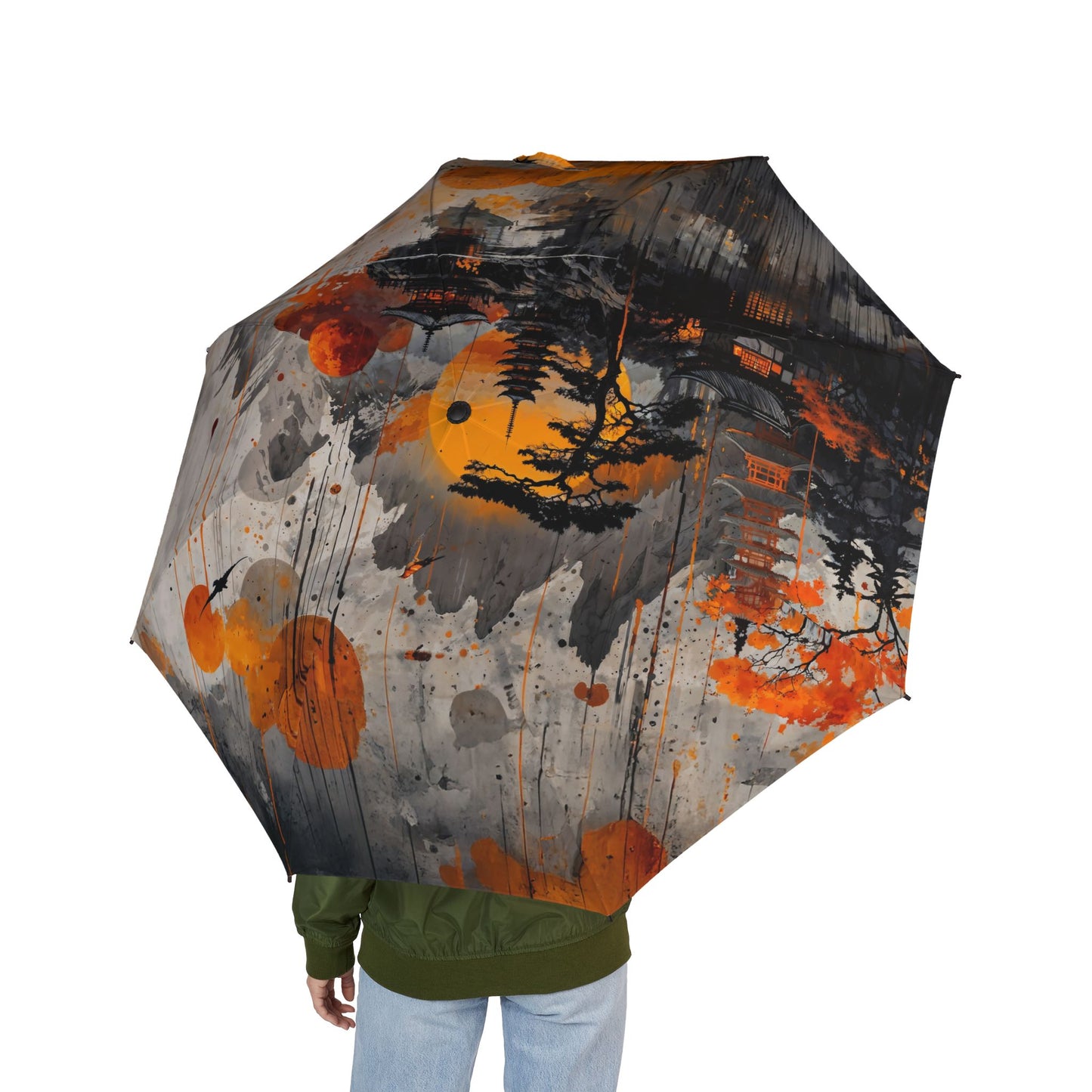 Artistic Asian Landscape Umbrella - Semi-Automatic Foldable