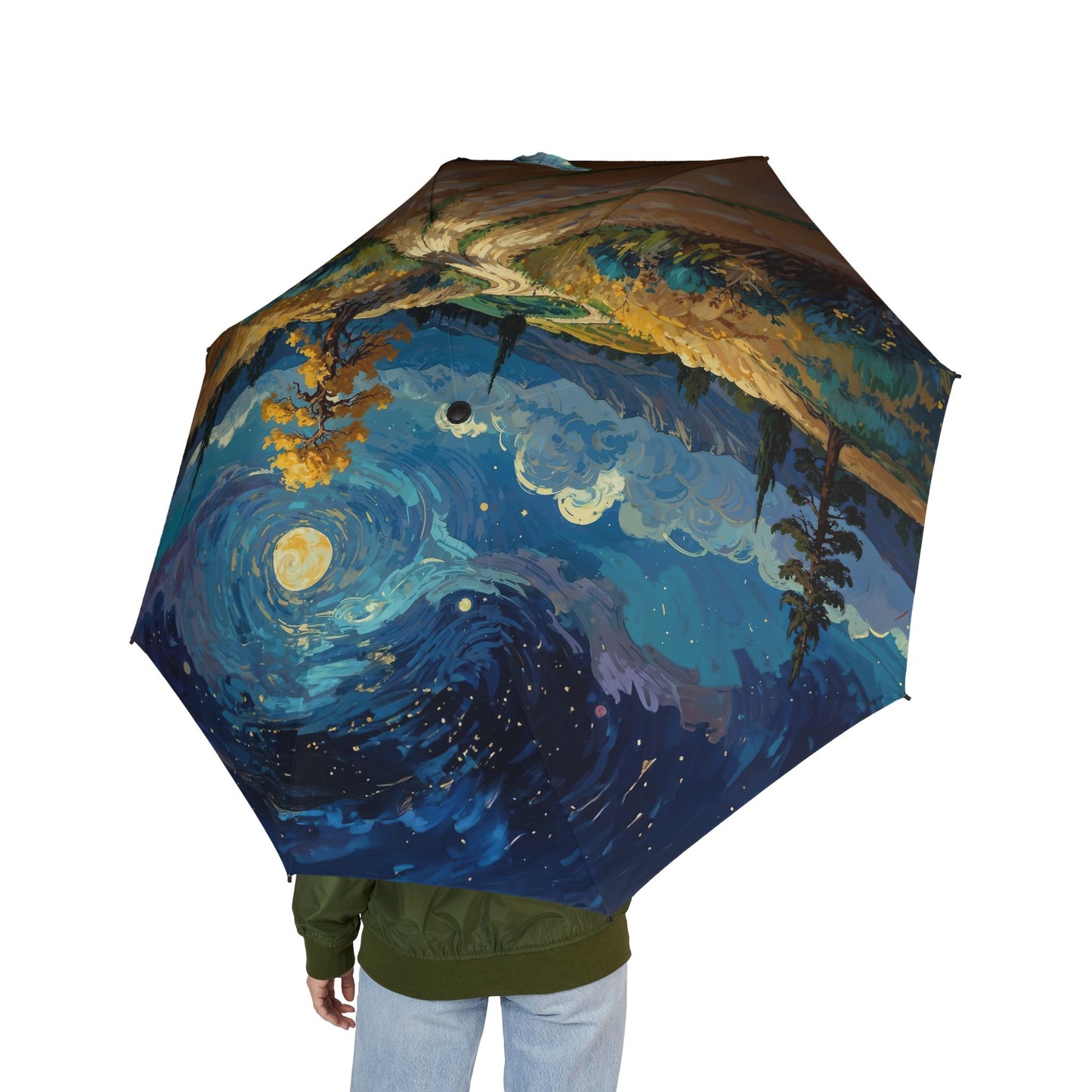 Artistic Foldable Umbrella - Scenic Starry Landscape Design