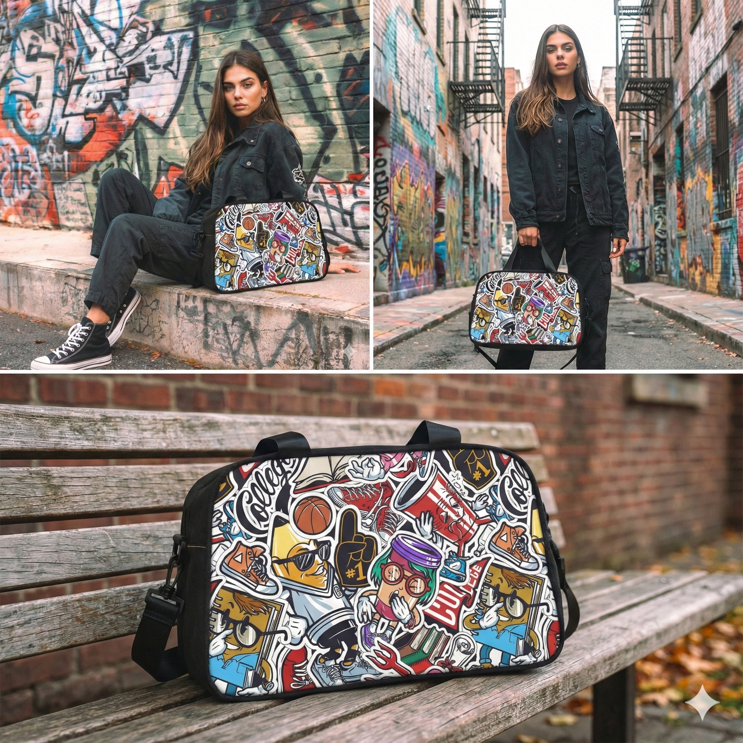 Fitness Handbag - Doodle Comicscape