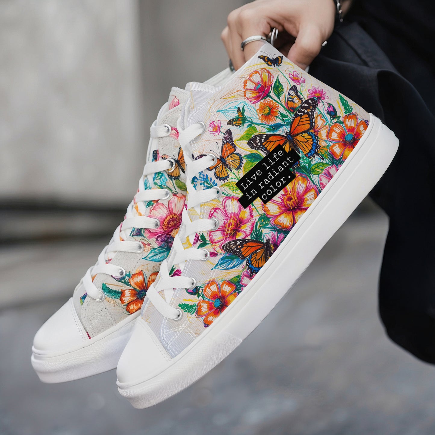 Men's Floral & Butterfly High-Top Canvas Shoes