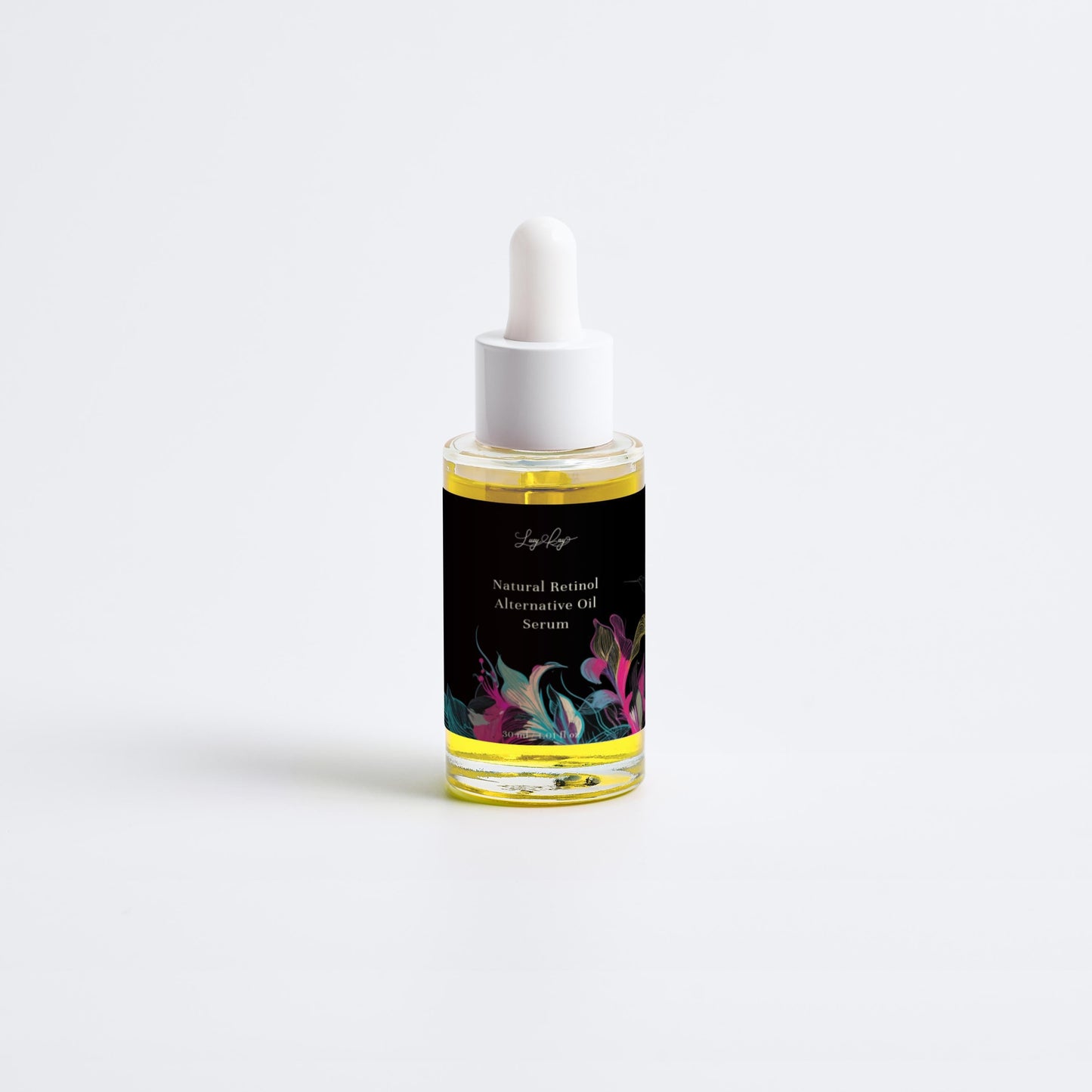 Bottle of natural alternative face serum with dropper on a white background