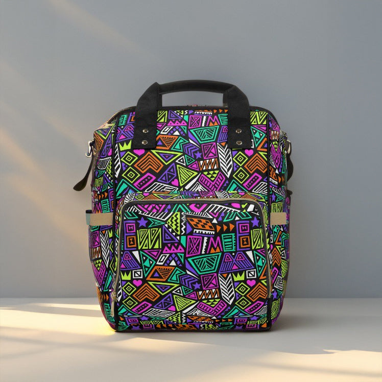 Multifunctional Backpack with Abstract Geometric Pattern