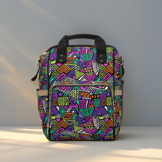 Multifunctional Backpack with Abstract Geometric Pattern