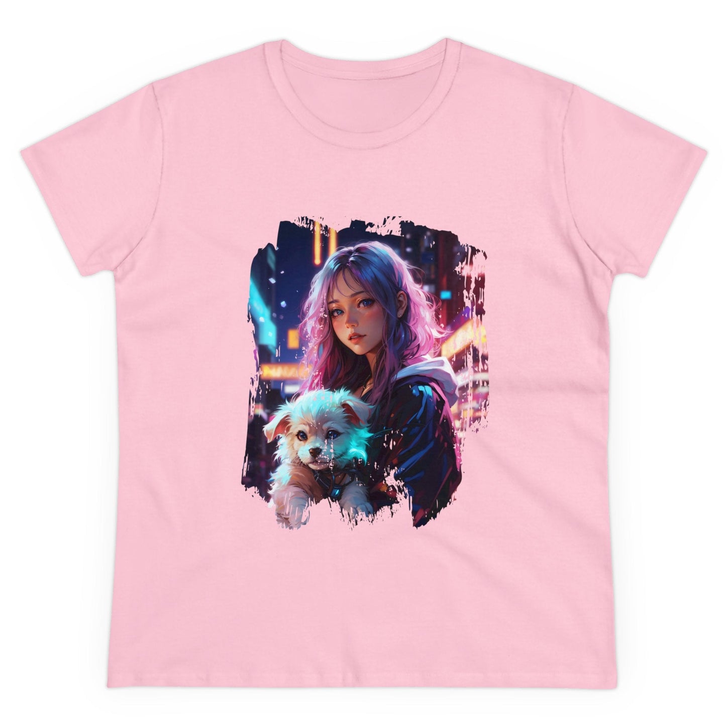 Anime Girl and Puppy Women’s Tee - S / Light Pink - T-Shirt