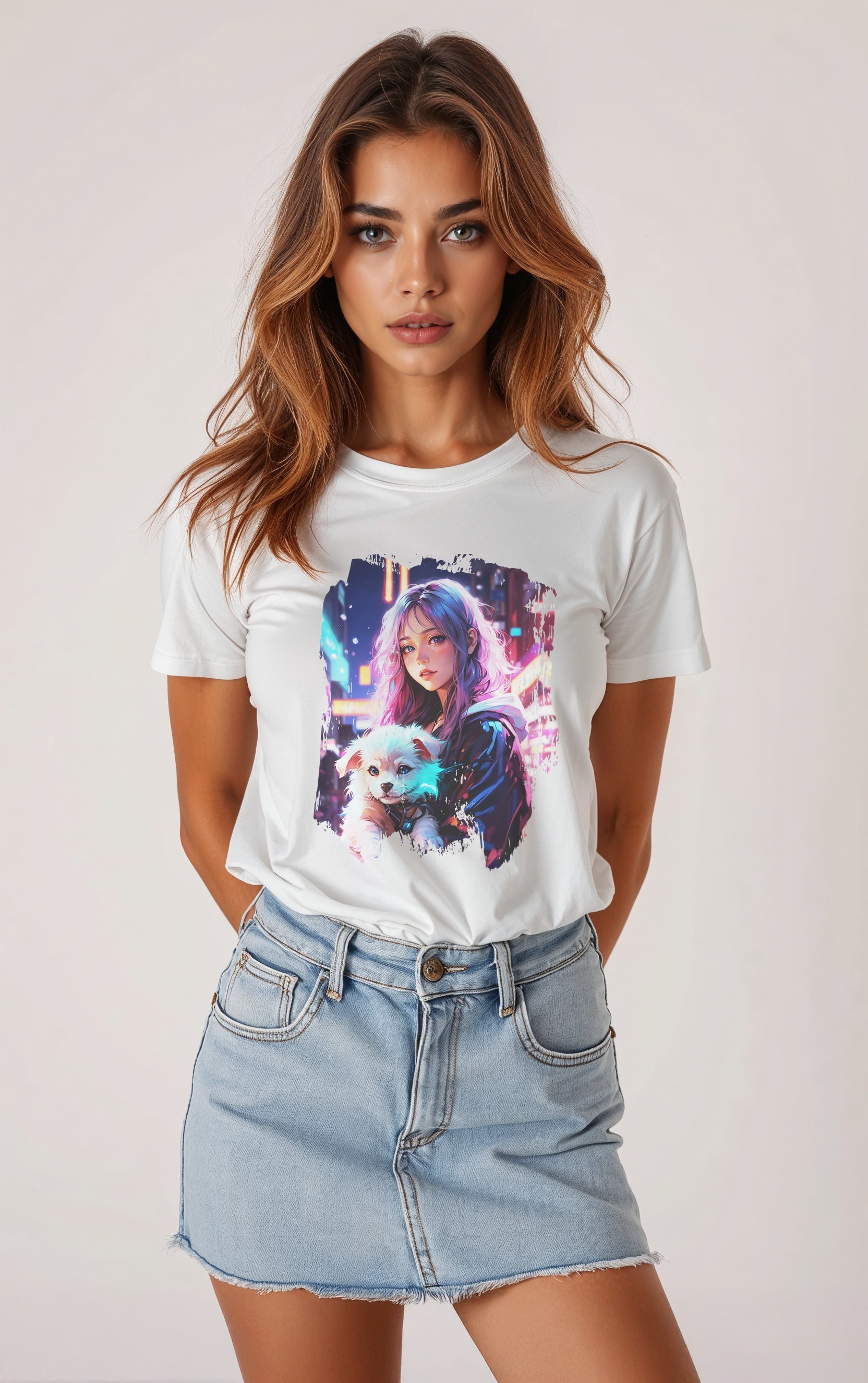 Anime Girl and Puppy Women’s Tee - T-Shirt