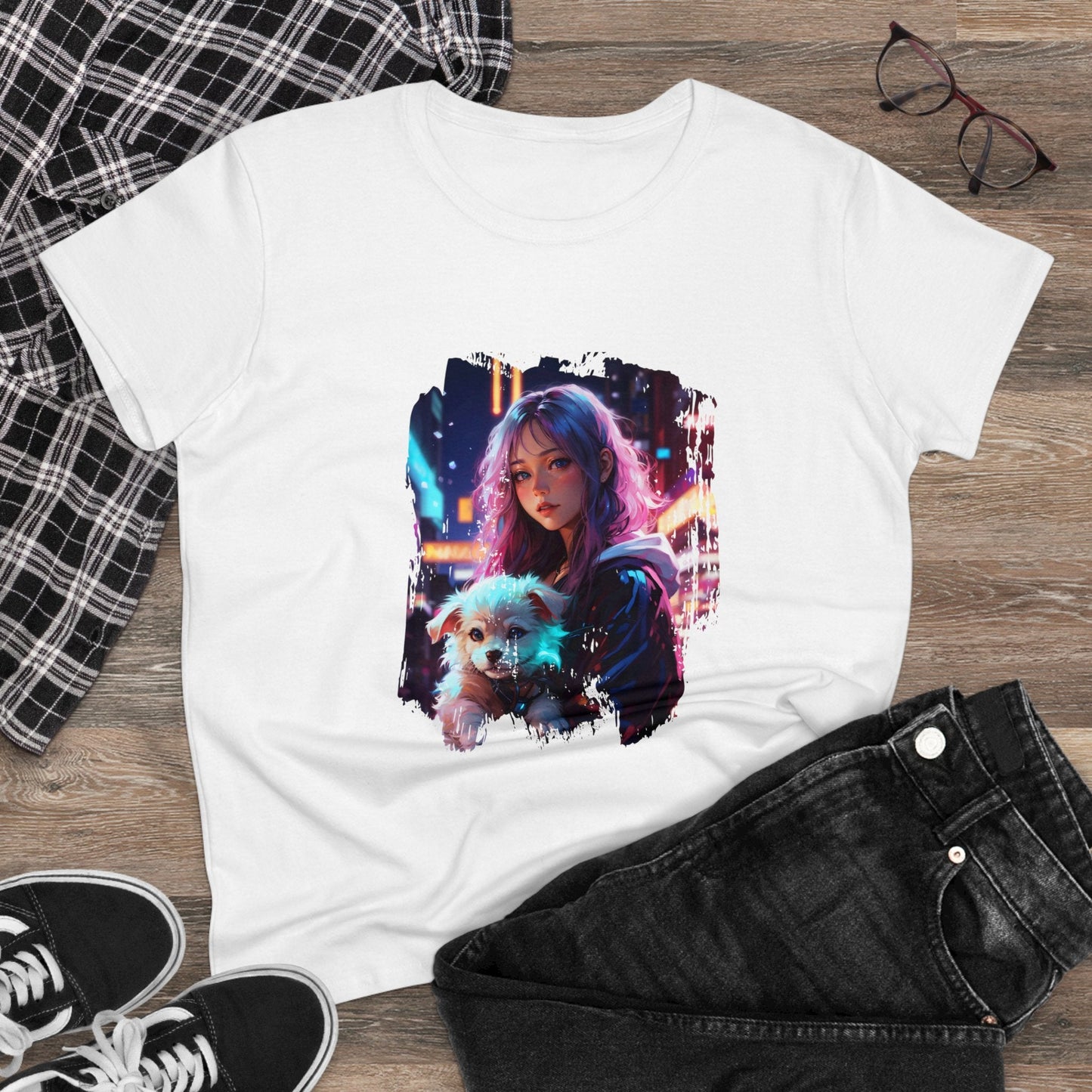 Anime Girl and Puppy Women’s Tee - T-Shirt
