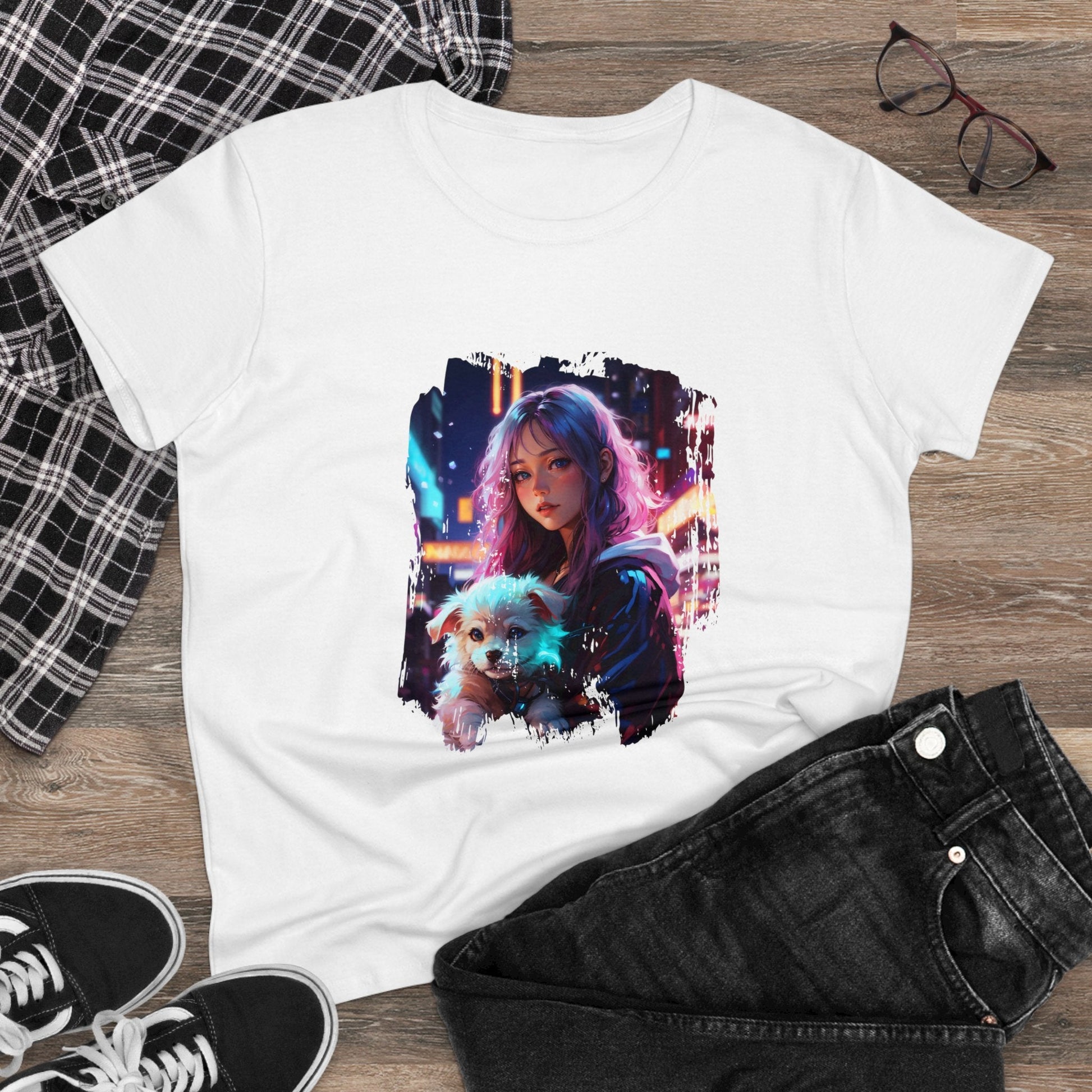 Anime Girl and Puppy Women’s Tee - T-Shirt