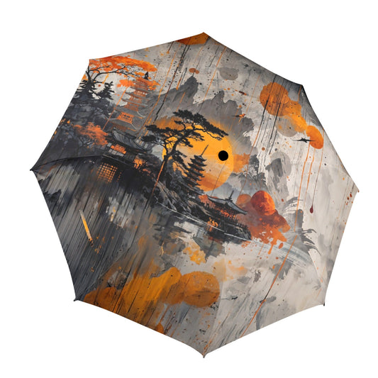 Artistic Asian Landscape Umbrella - Semi-Automatic Foldable - One size - Accessories
