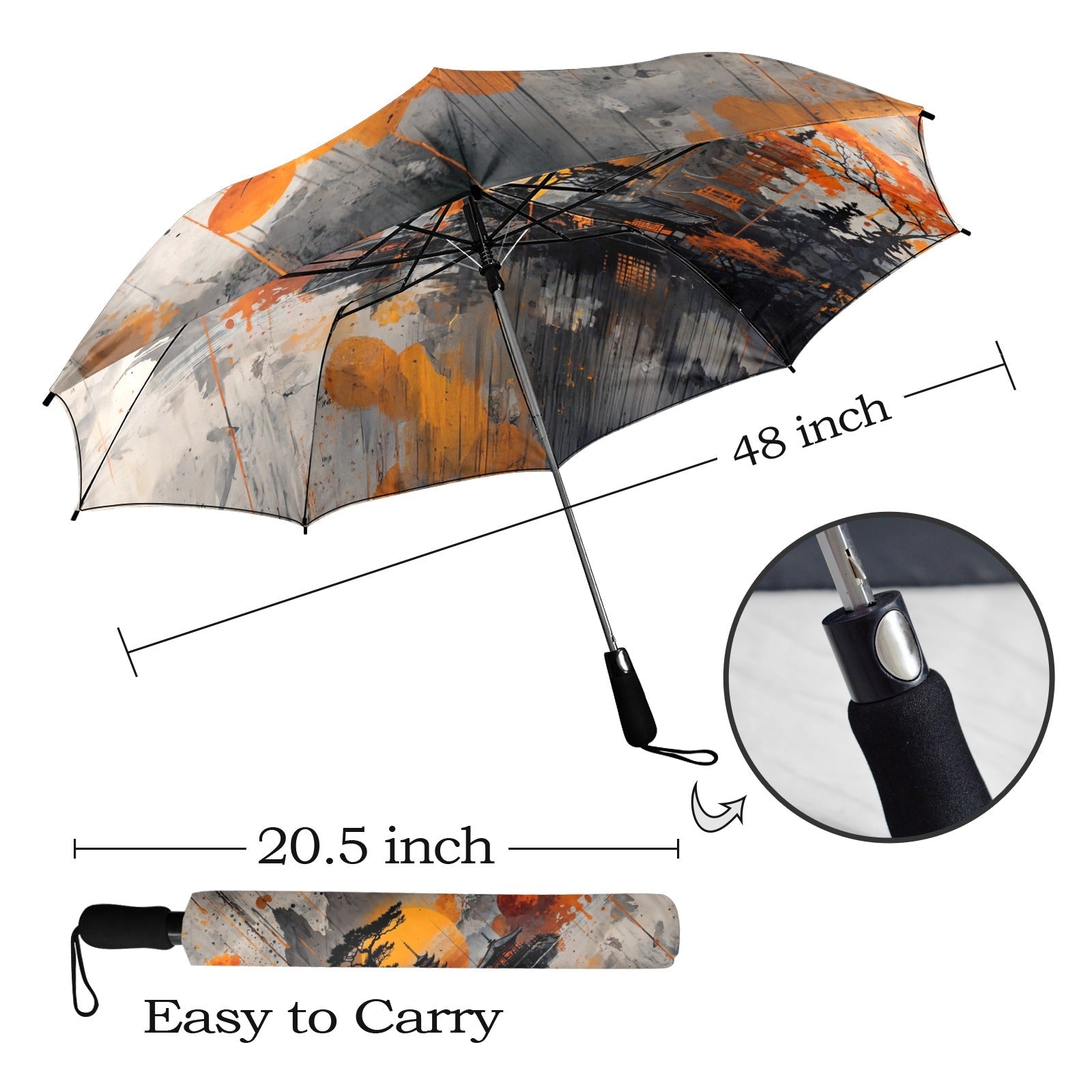 Artistic Asian Landscape Umbrella - Semi-Automatic Foldable - One size - Accessories