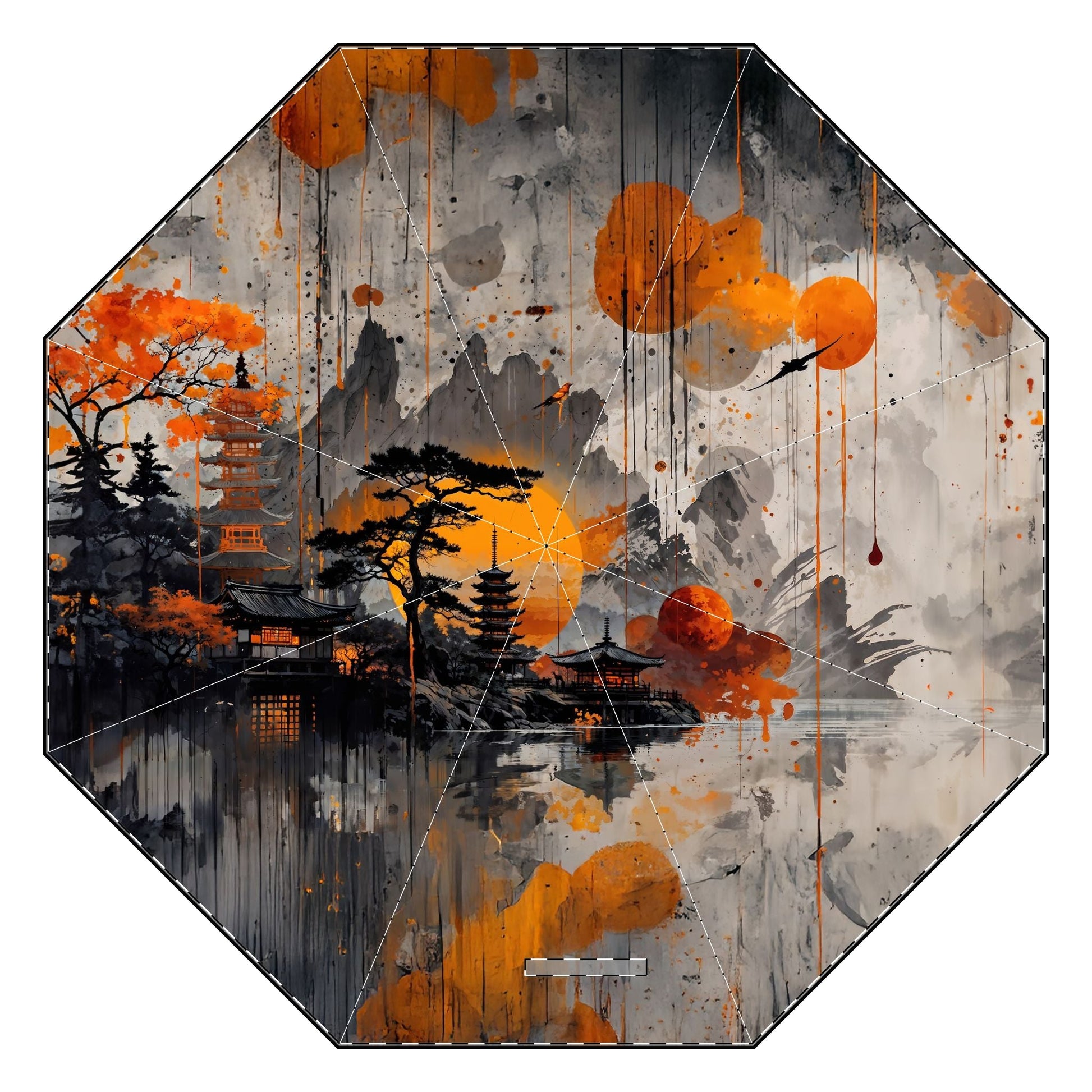 Artistic Asian Landscape Umbrella - Semi-Automatic Foldable - One size - Accessories