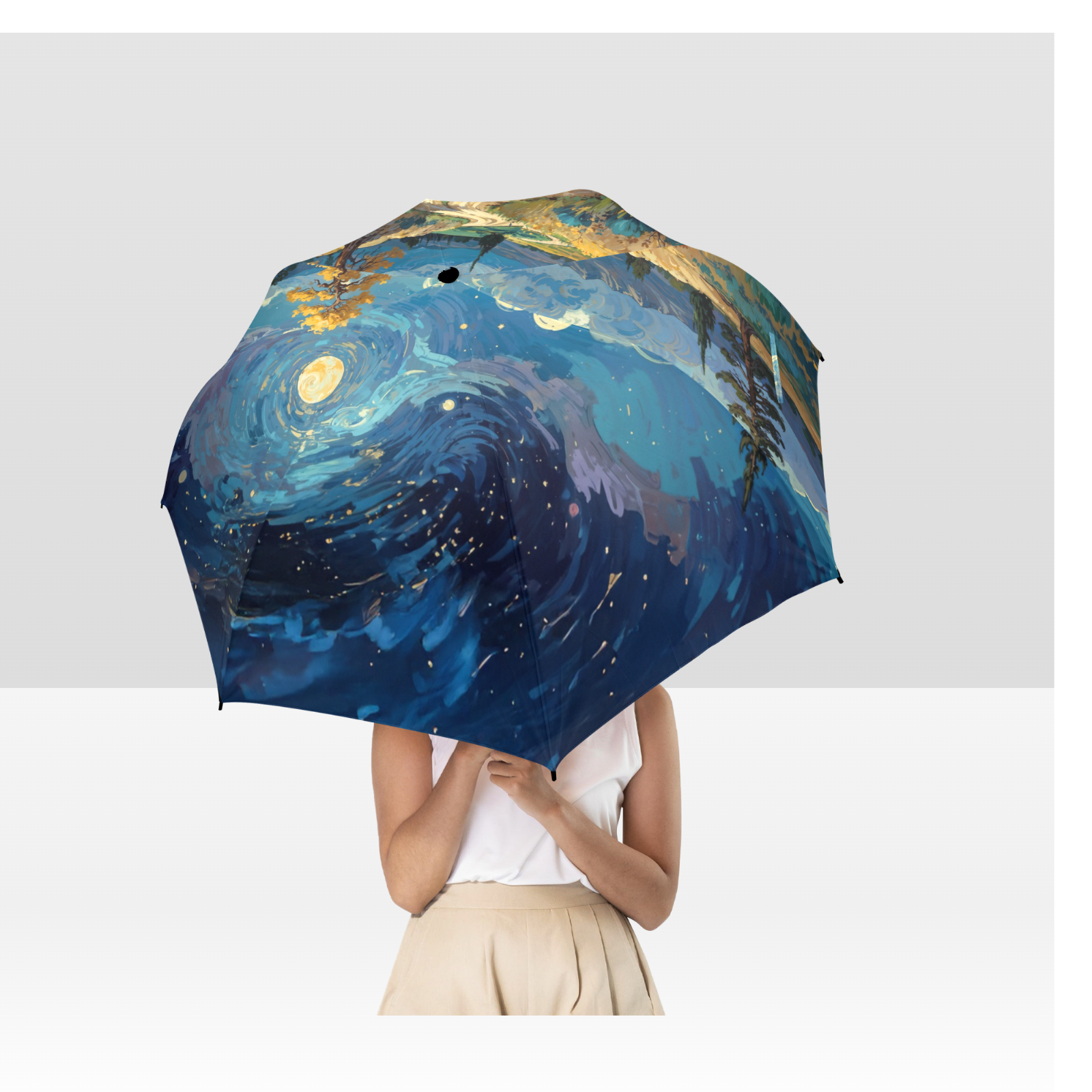 Artistic Foldable Umbrella - Scenic Starry Landscape Design - One size - Accessories