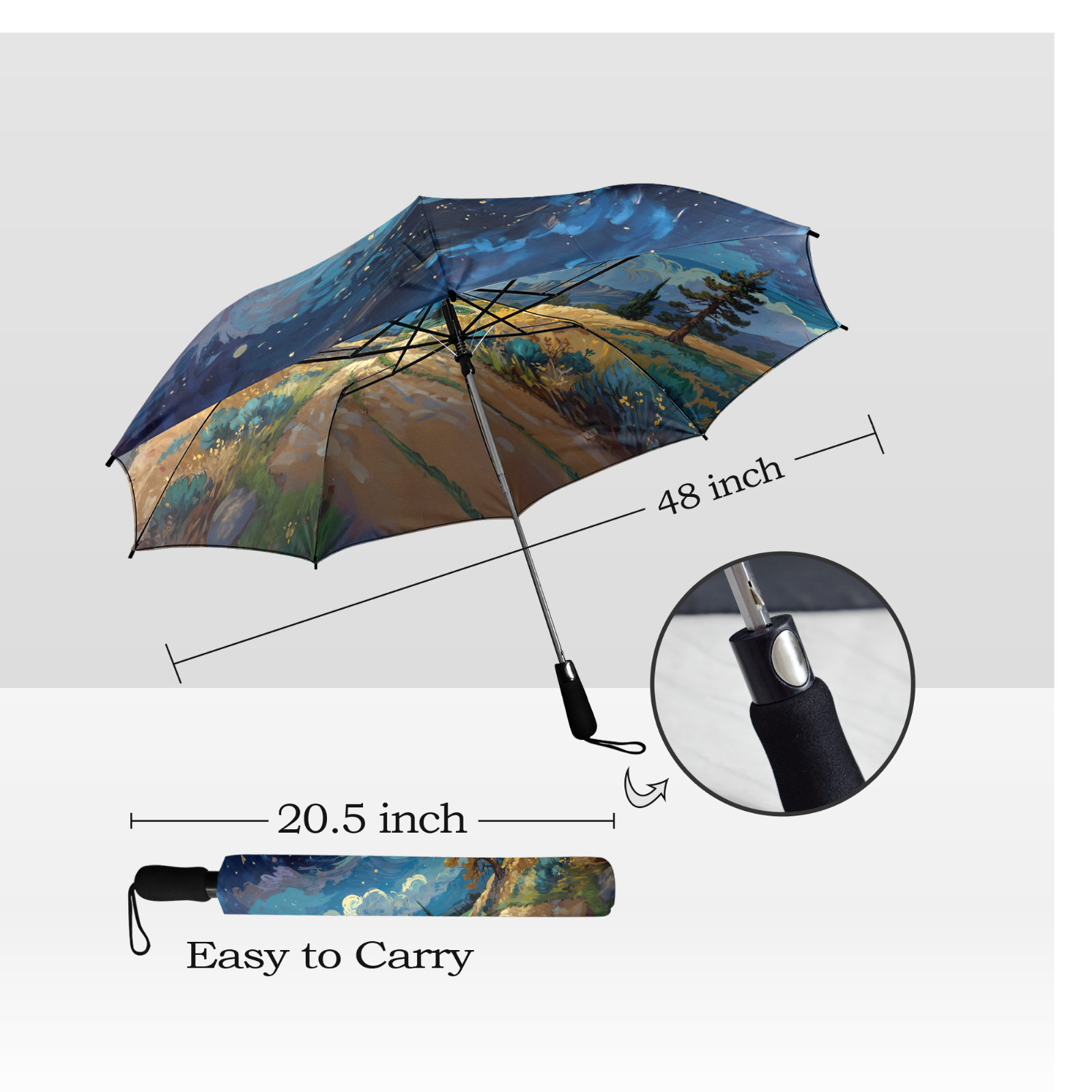 Artistic Foldable Umbrella - Scenic Starry Landscape Design - One size - Accessories