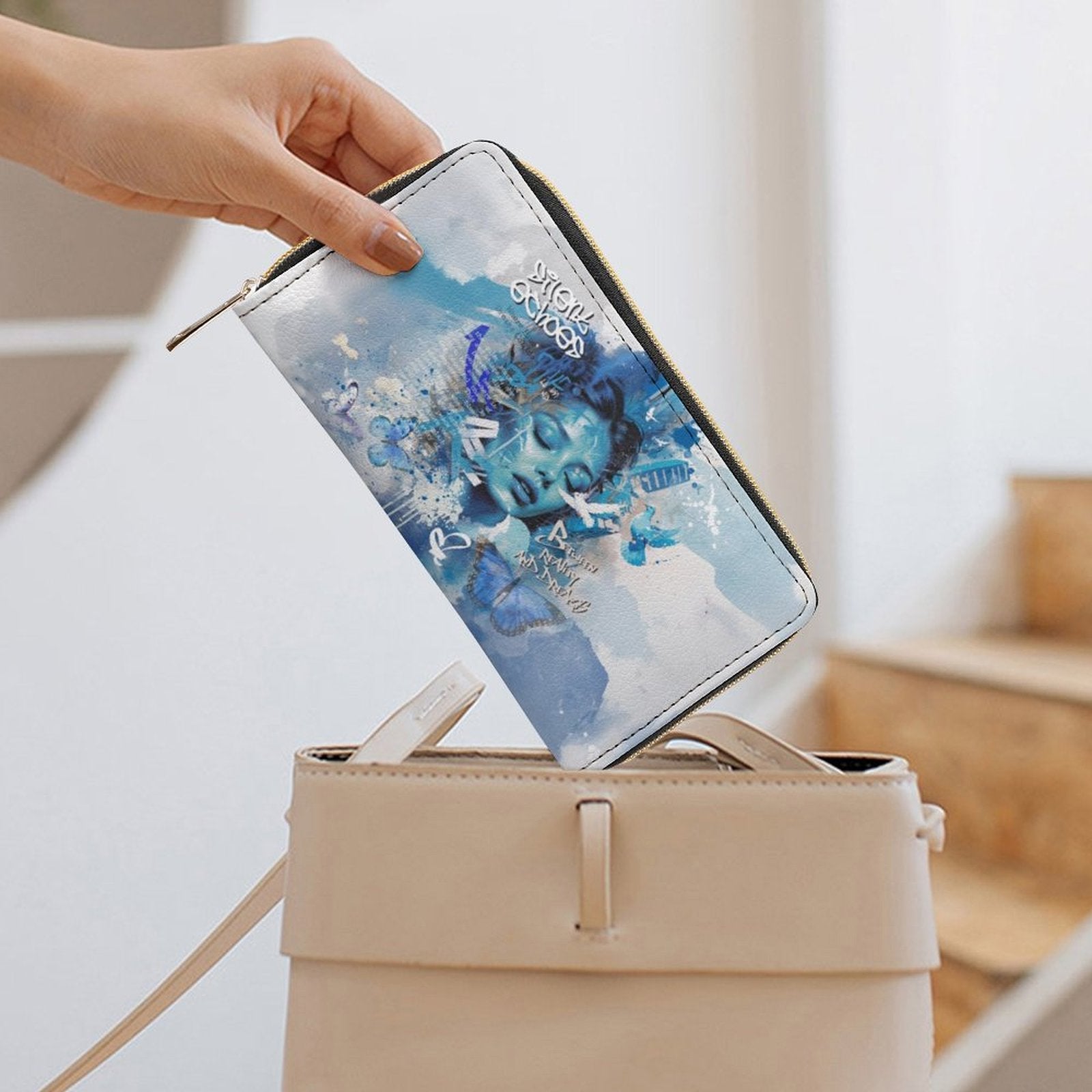 Artistic PU Leather Wallet with Art Print - white / 19.7x10.5cm - Wallets