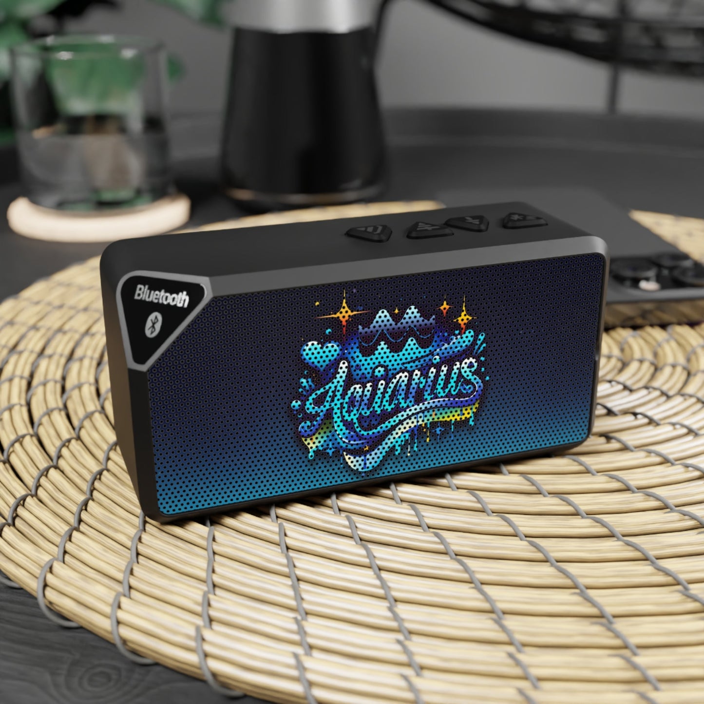 Bluetooth Speaker - Aquarius Star Sign Artwork - 4.25’’ x 2.25’’ / Black - Accessories