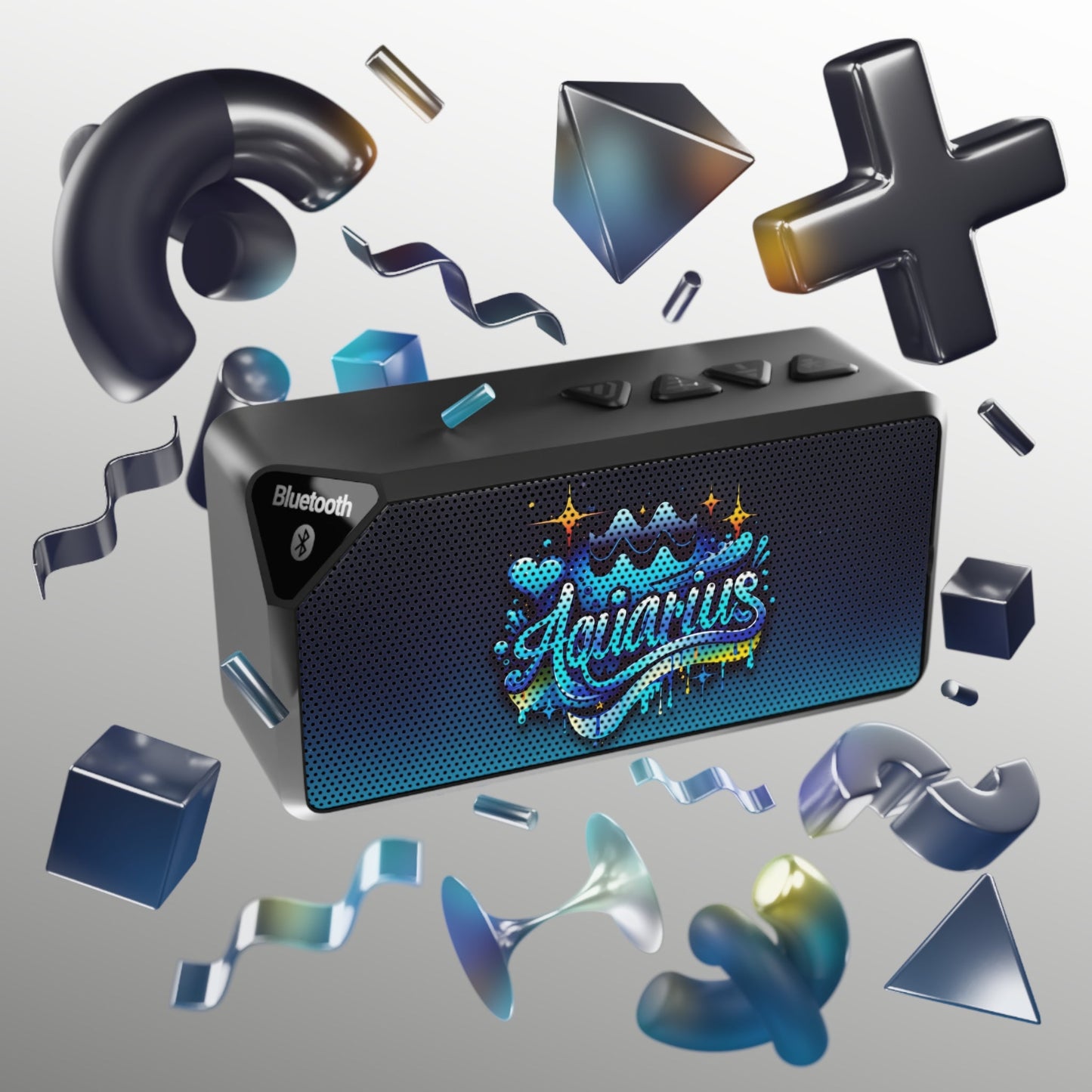 Bluetooth Speaker - Aquarius Star Sign Artwork - 4.25’’ x 2.25’’ / Black - Accessories