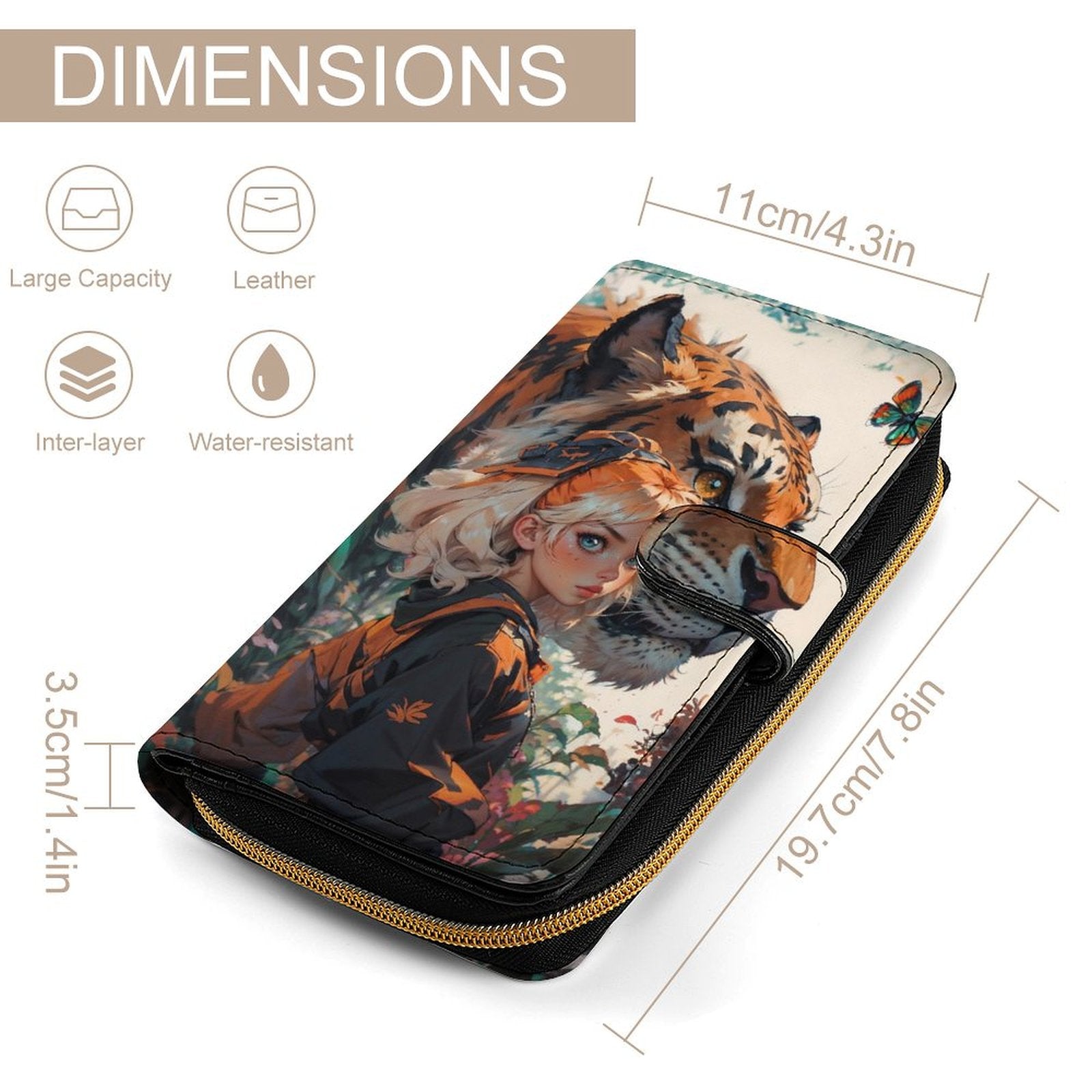 Classic PU Leather Wallet with Tiger & Girl Design in Anime Style - white / 19.7x11x3.5cm - Wallets