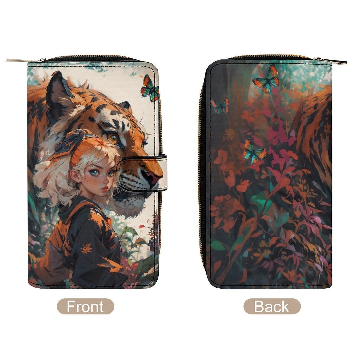 Classic PU Leather Wallet with Tiger & Girl Design in Anime Style - white / 19.7x11x3.5cm - Wallets