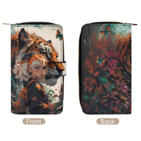 Classic PU Leather Wallet with Tiger & Girl Design in Anime Style - white / 19.7x11x3.5cm - Wallets