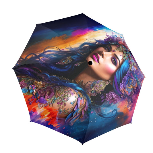 Colorful Artistic Floral Umbrella - Semi-Automatic Foldable - One size - Accessories